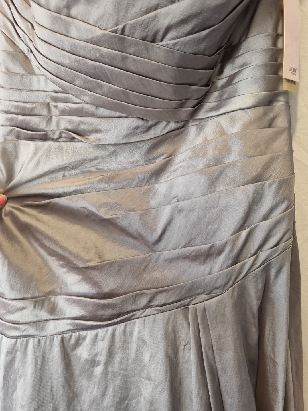 Imoda Grey Taffeta Ruched Pleat Strapless Evening Bridesmaid Dress Sz 103