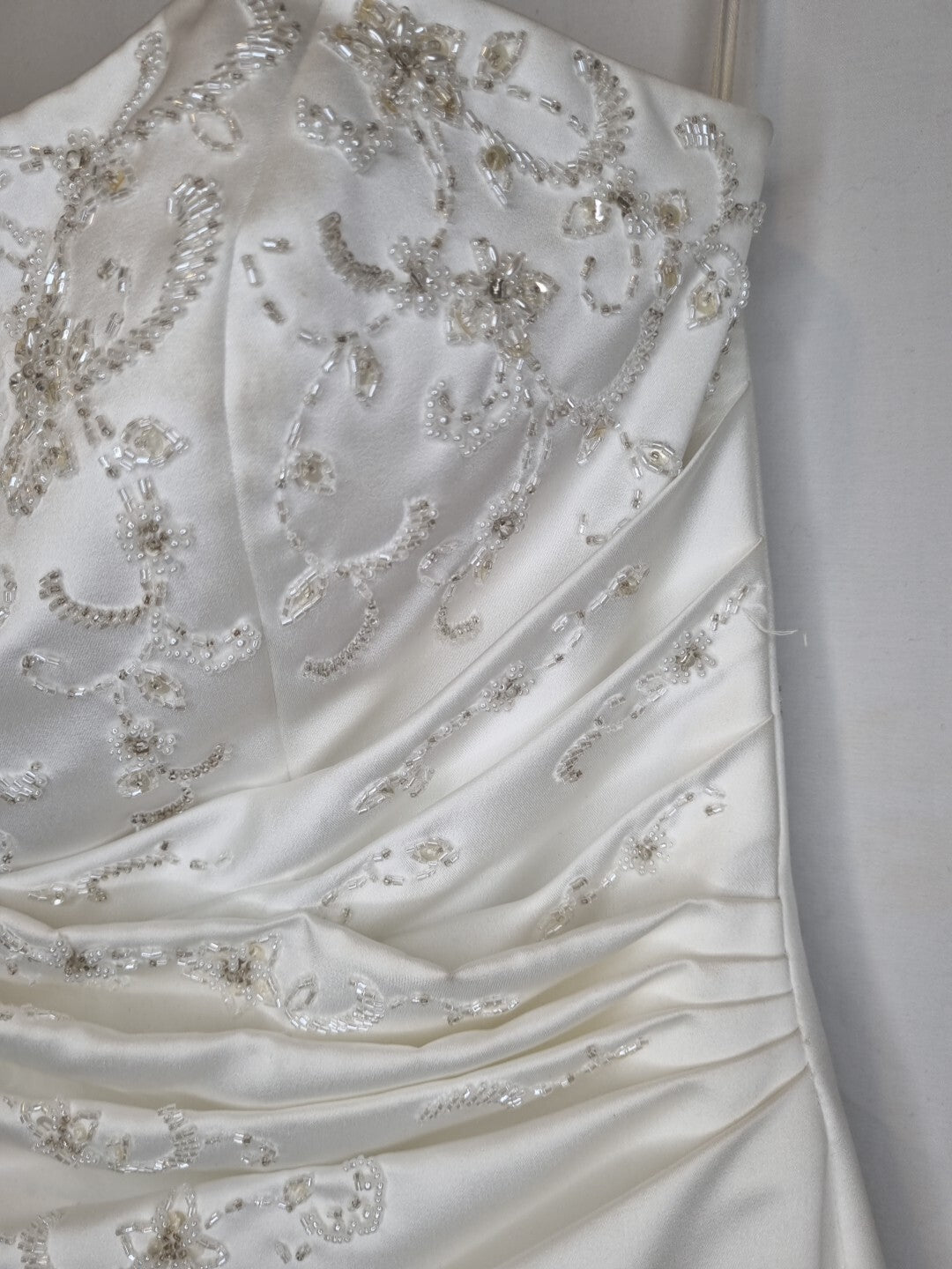 Imoda Ivory Satin Sweethesrt Beaded Train Wedding Dress Sz 86