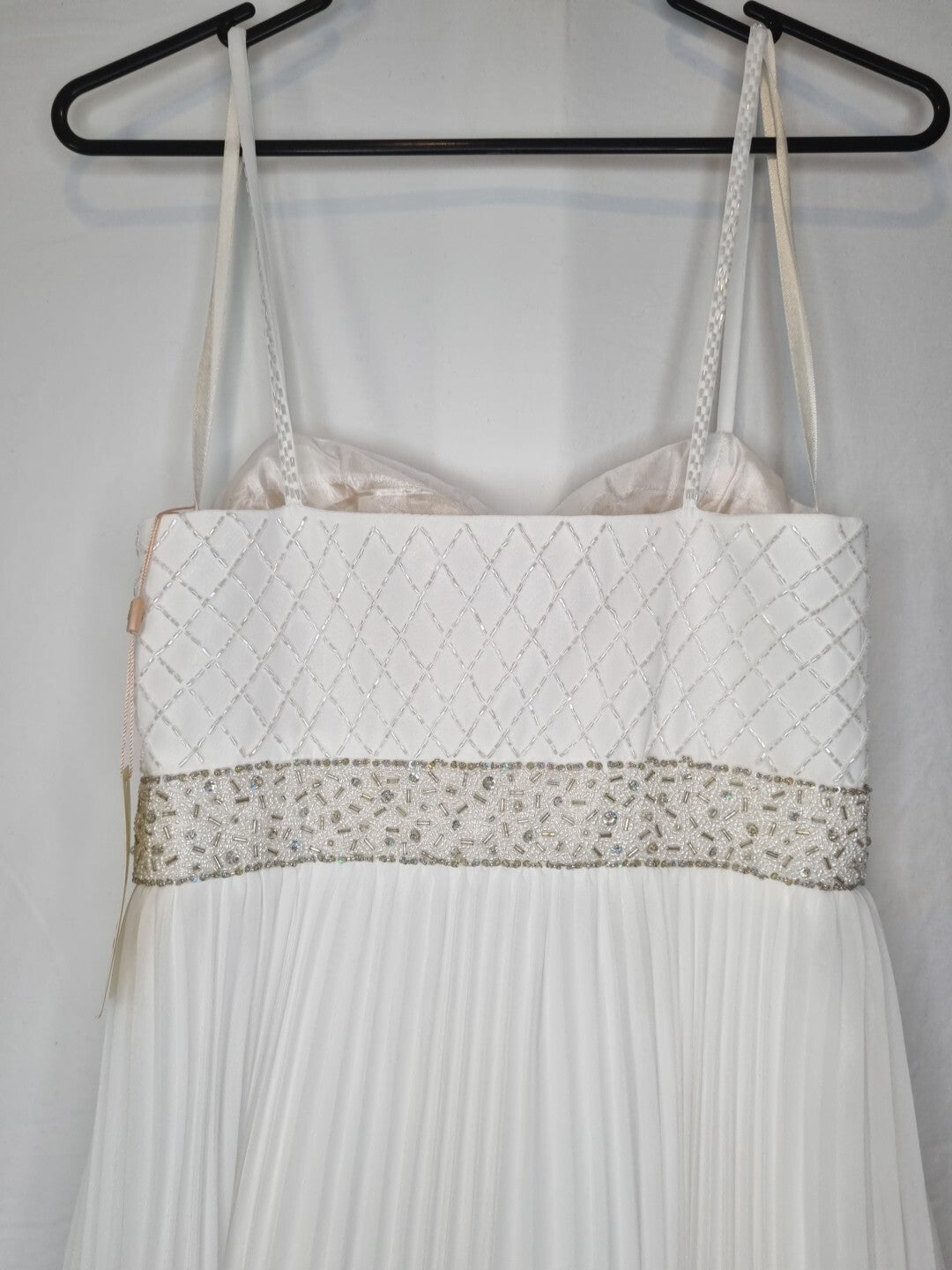 Imoda Ivory Chiffon Beaded Pleated Layered Skirt Empire Wedding Dress Sz 1012