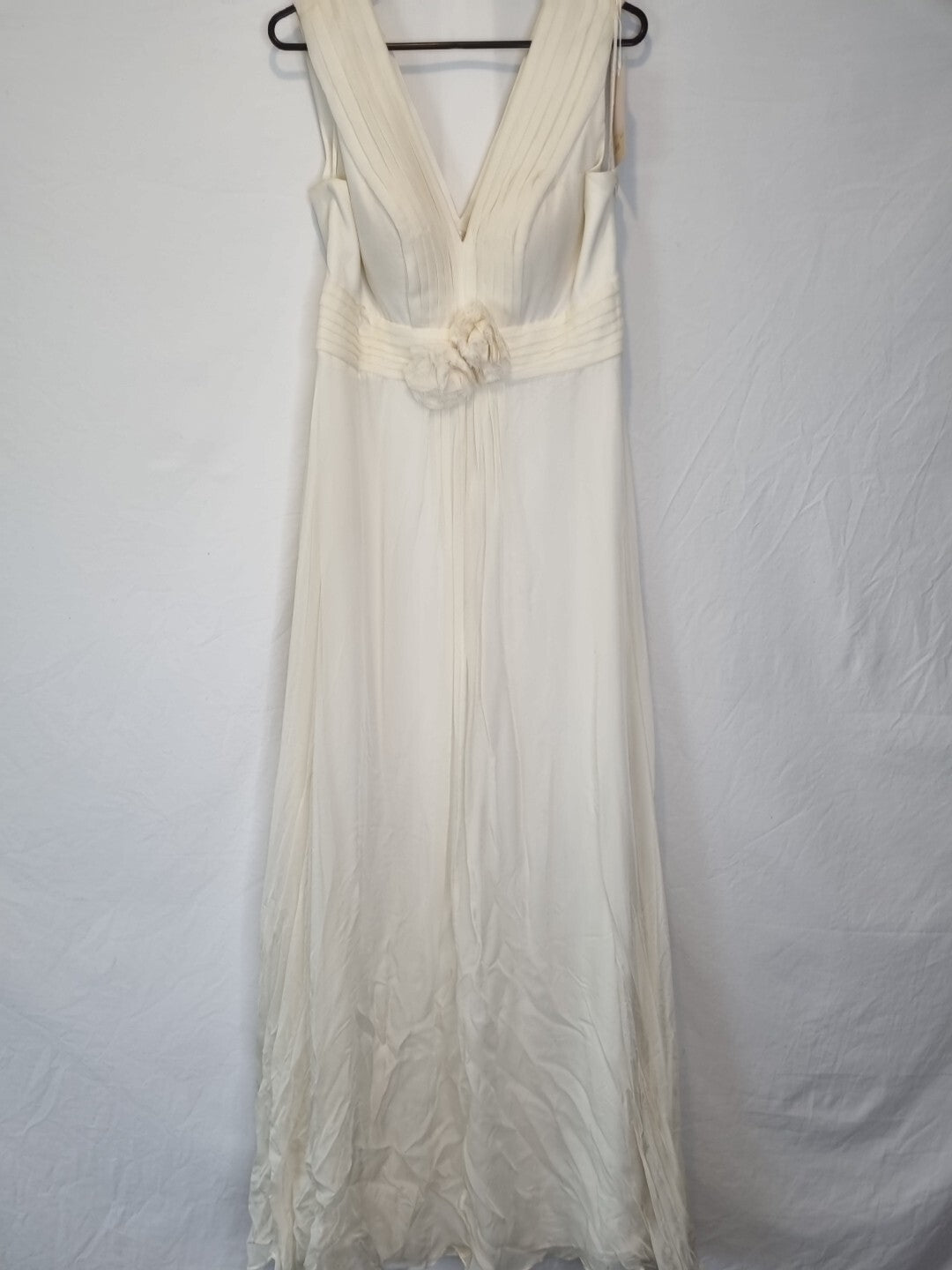 Imoda Ivory Chiffon Ruched Pleated Grecian Style V Neck Wedding Dress Sz 12