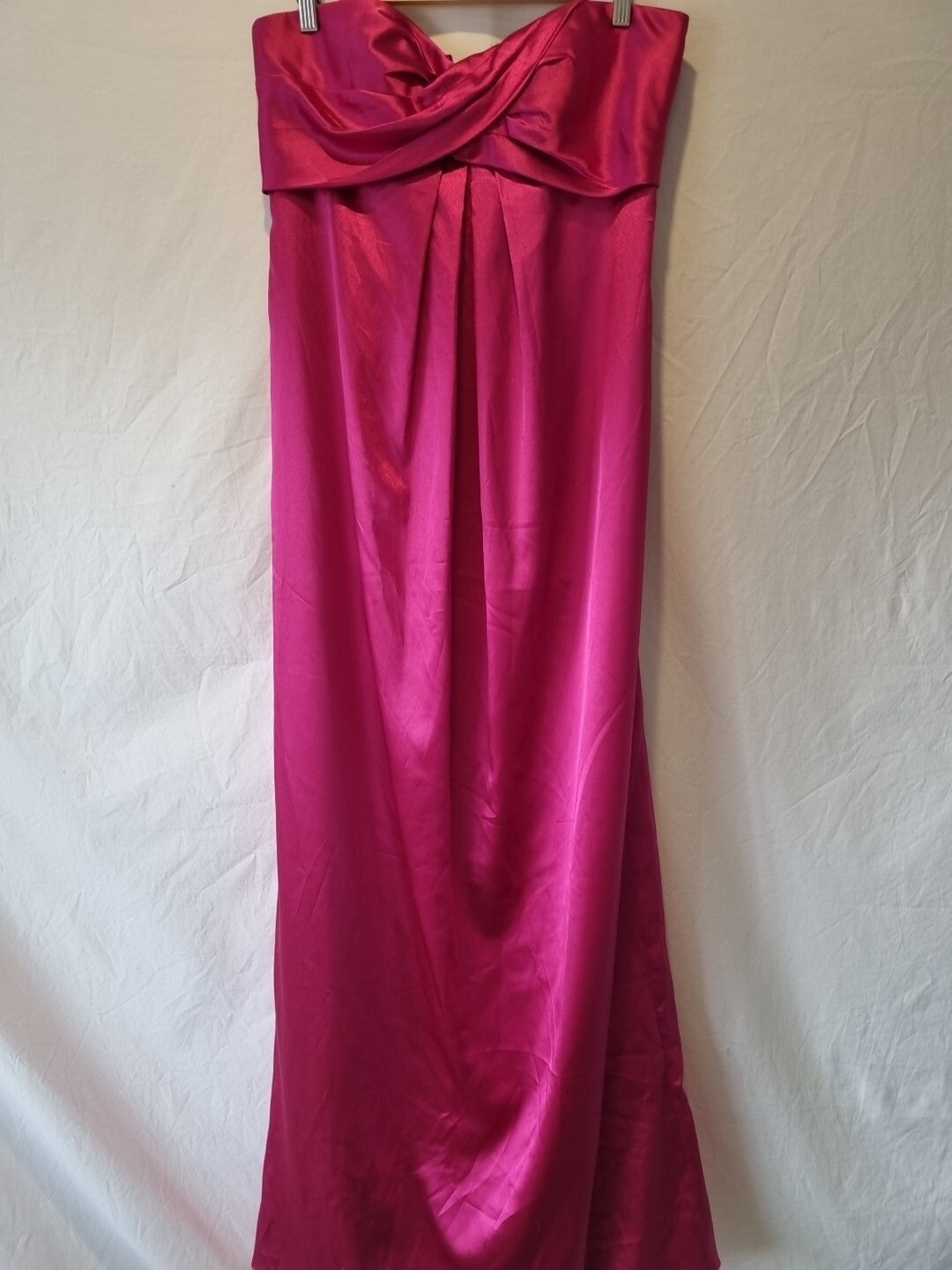 Juniper & Sage Satin Hot Pink Pleat Strapless Evening Bridesmaid Dress Sz 12