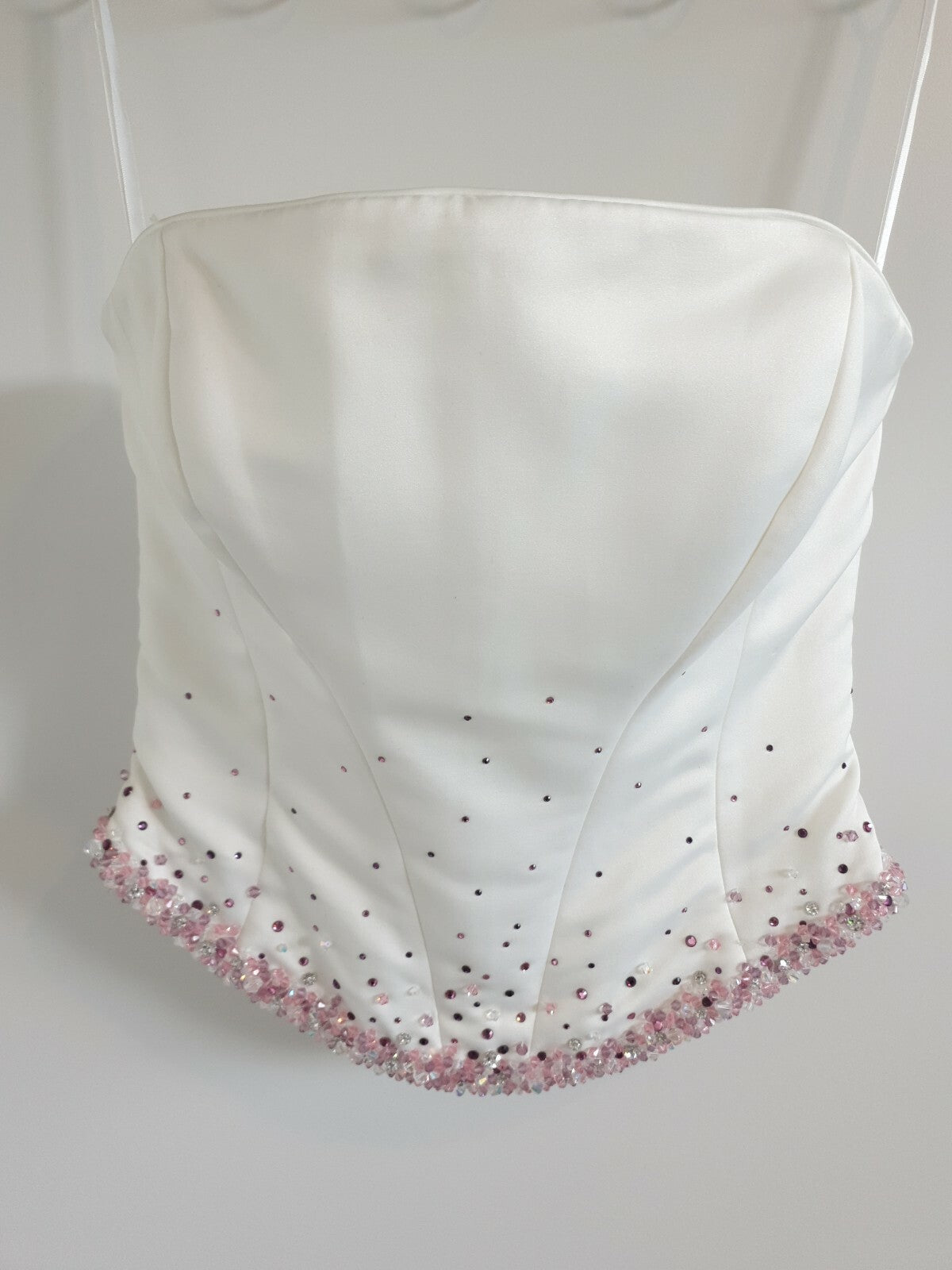 Essence ivory strapless bridal bustier pink beading UK 8