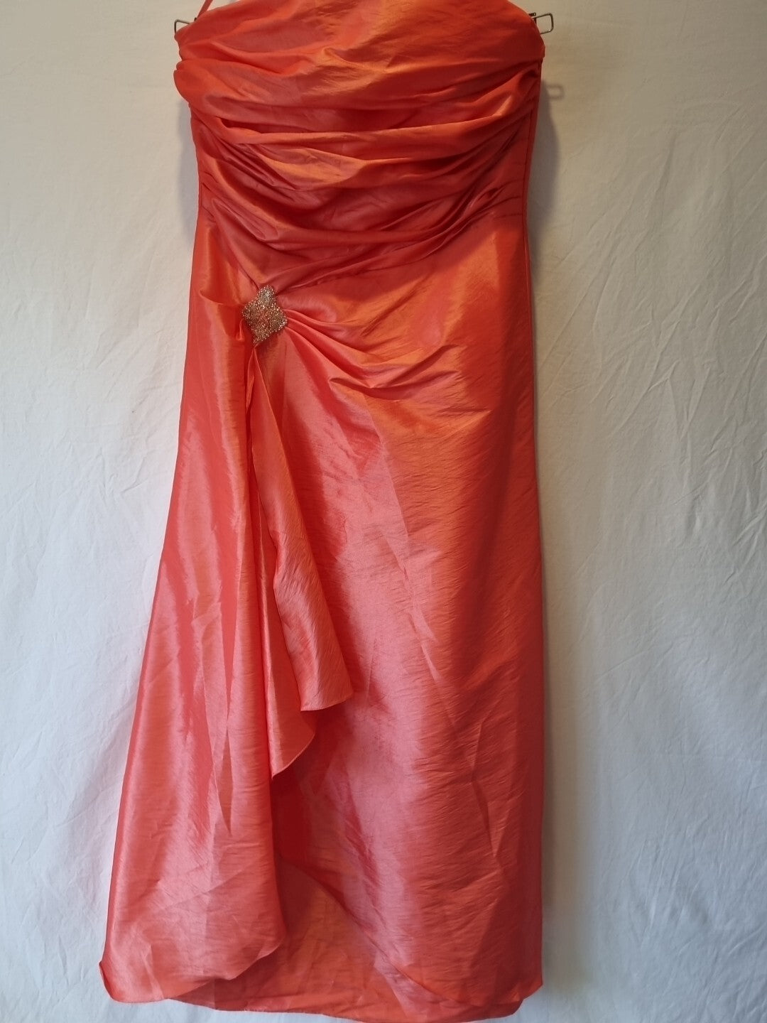 Imoda Coral Taffeta Ruched Beaded Strapless Evening Bridesmaid Dress Sz 180