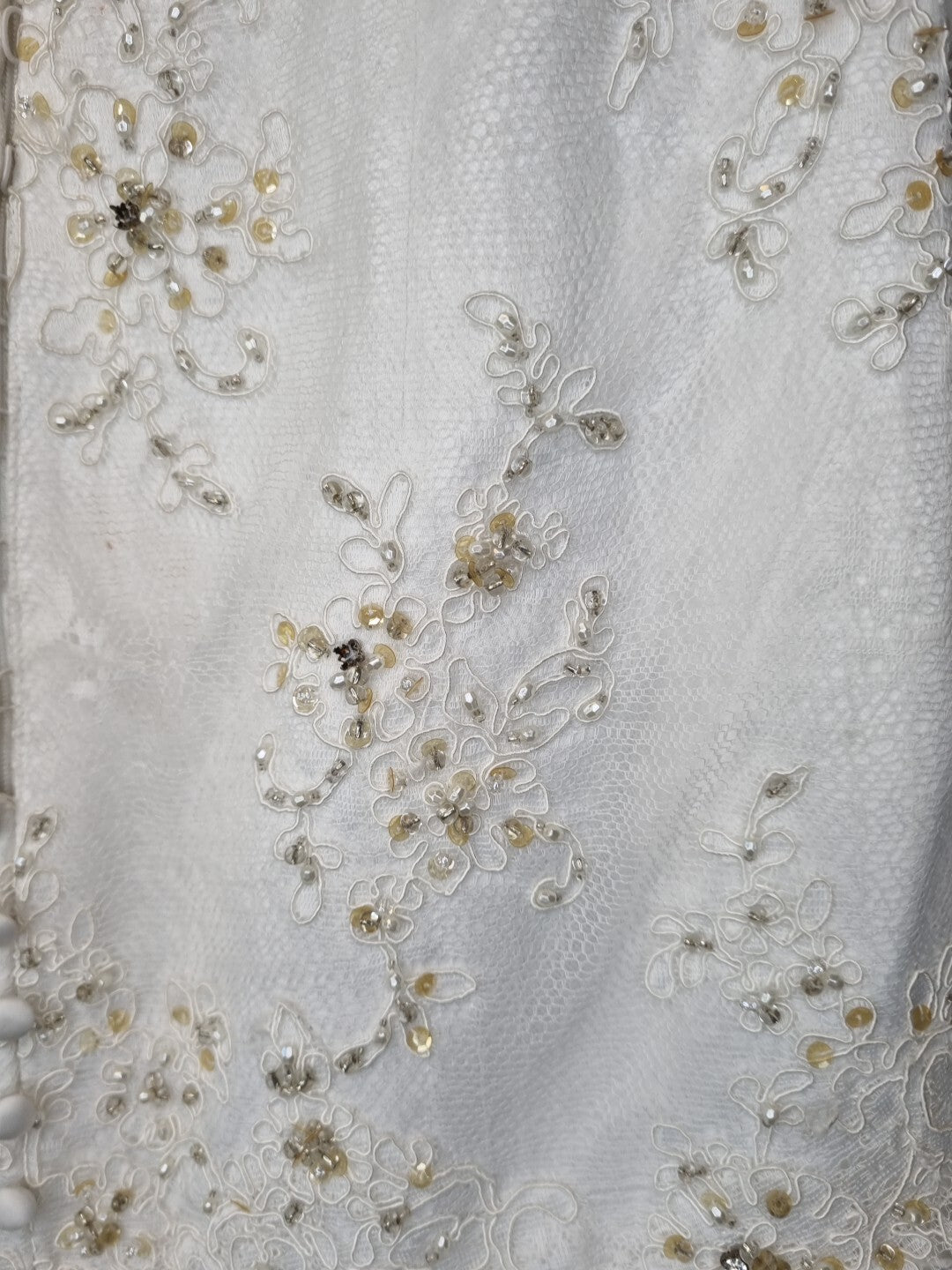 Imoda Ivory Lace Sweetheart Beaded Mermaid Ruffled Train Wedding Dress Sz 1016