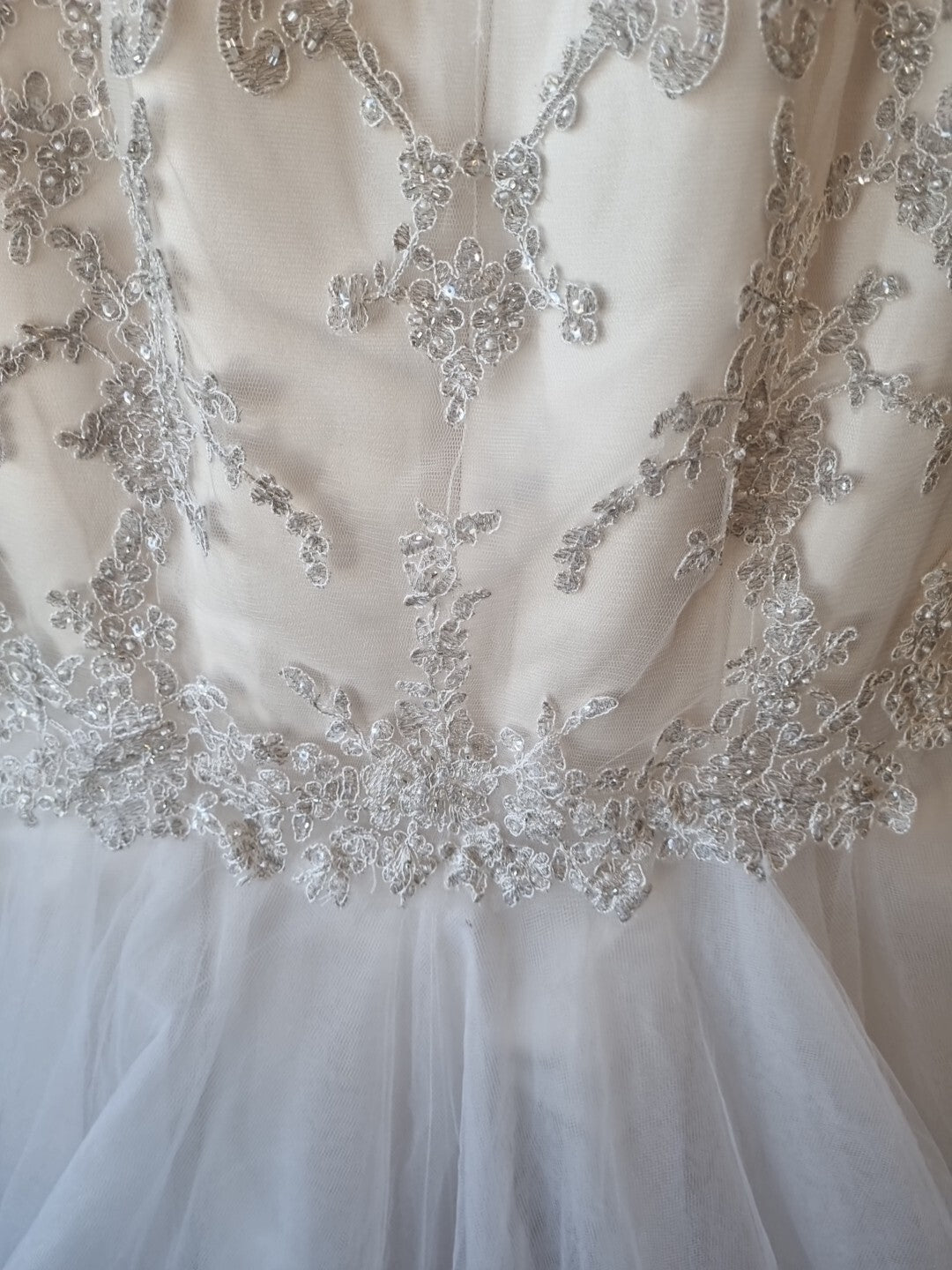 iModa Ivory Champagne Sweetheart Tulle Lace Mermaid Sequin Embroidered Sz 1015