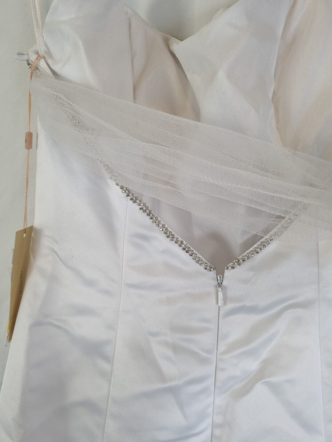 Imoda White Satin Tulle Beaded Sequin Backless Halter Neck Wedding Dress Sz 810