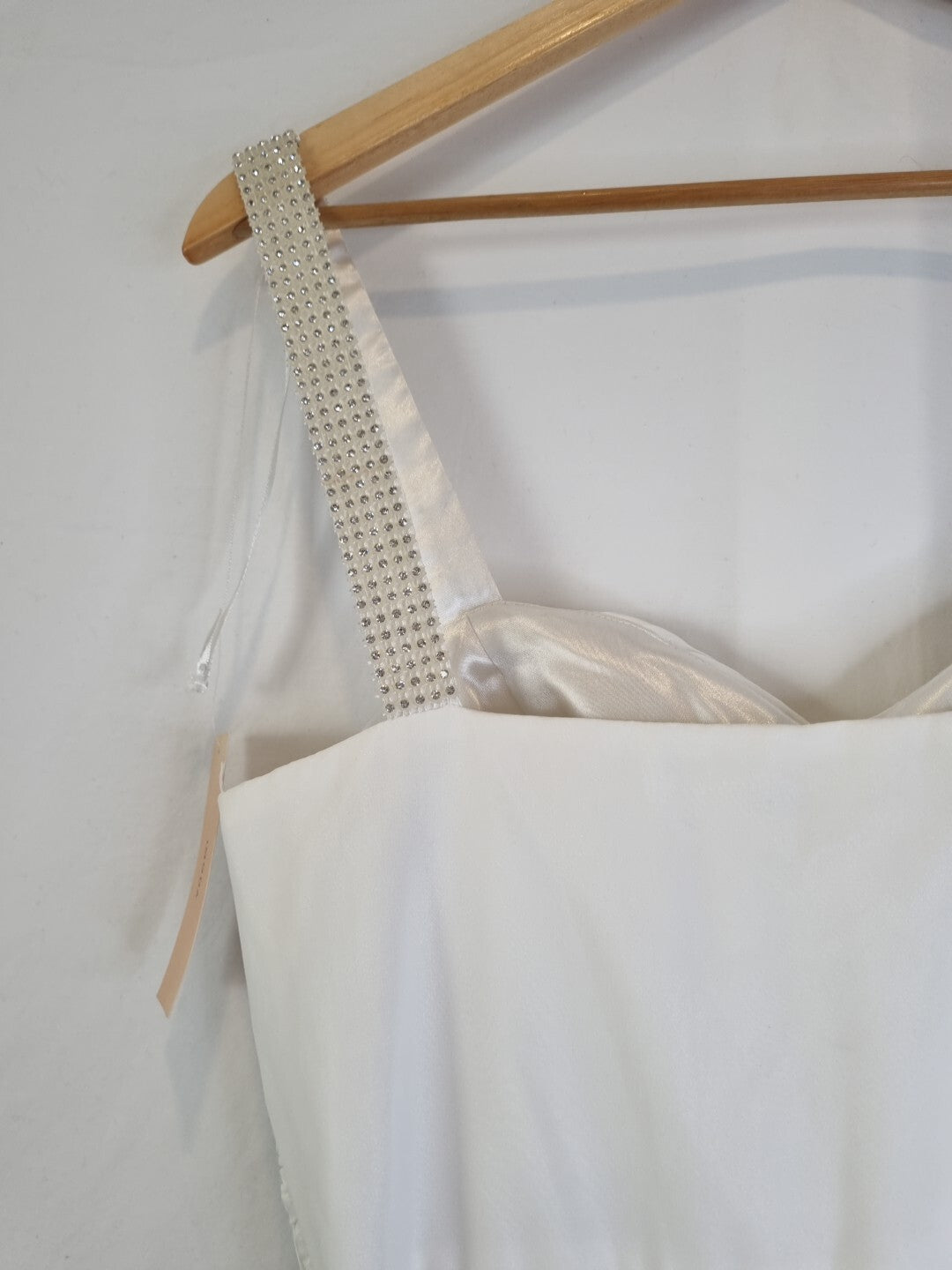 Imoda Ivory Chiffon Sweetheart Ruched Crystal Beaded Wedding Dress Sz 1013