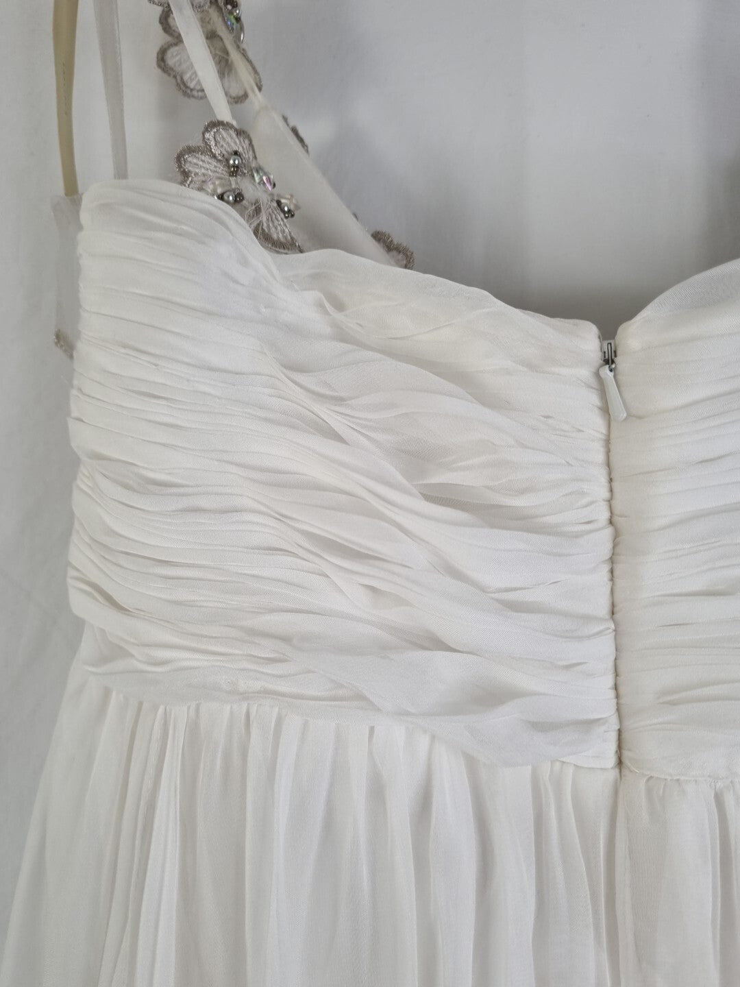Imoda Ivory Chiffon Ruched Crystal Diamante Beaded Flowers Wedding Dress Sz 1412