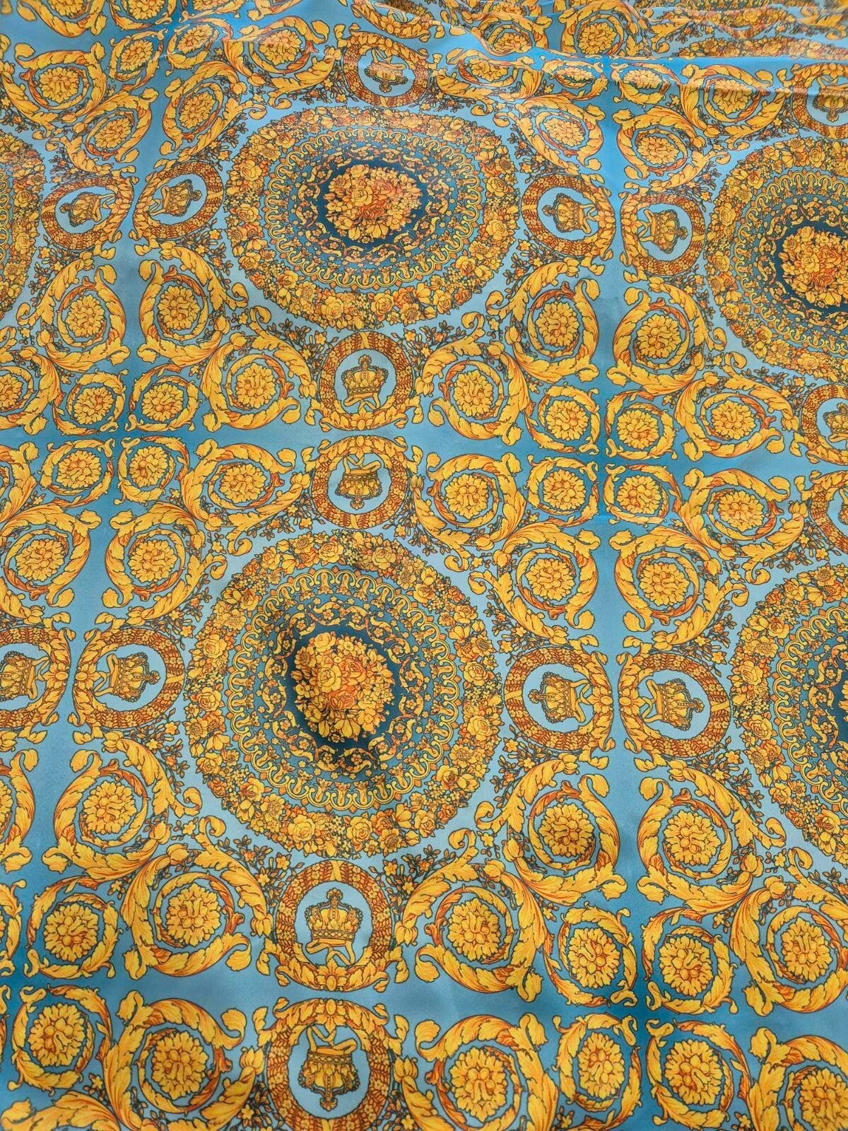 Baroque Style Satin Blue Yellow Fabric 134cm x 10m0