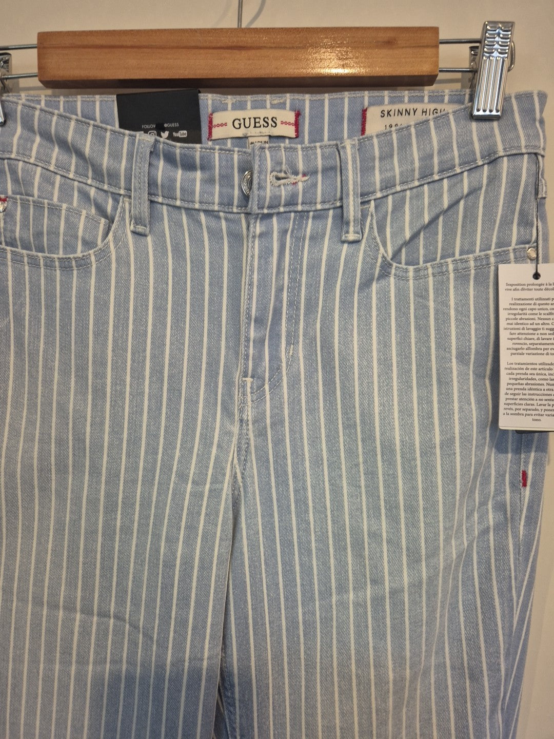 Guess Blue White Stripe Skinny High Rise Jeans Size 282