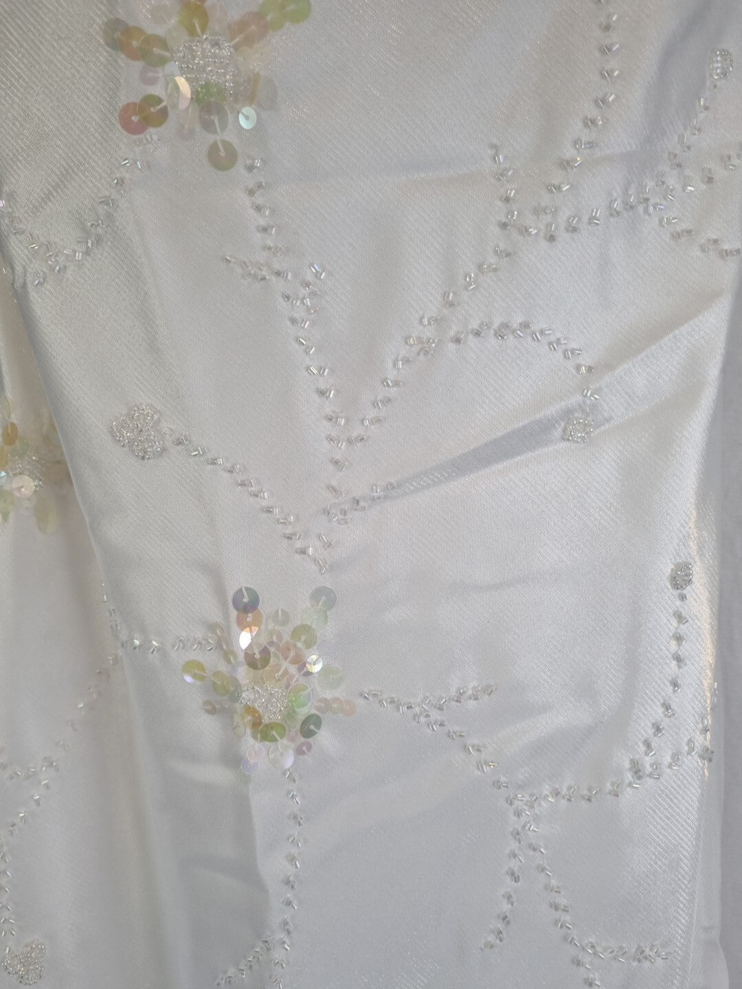 Imoda White Satin Beaded Sequin Backless Wedding Dress Sz 106