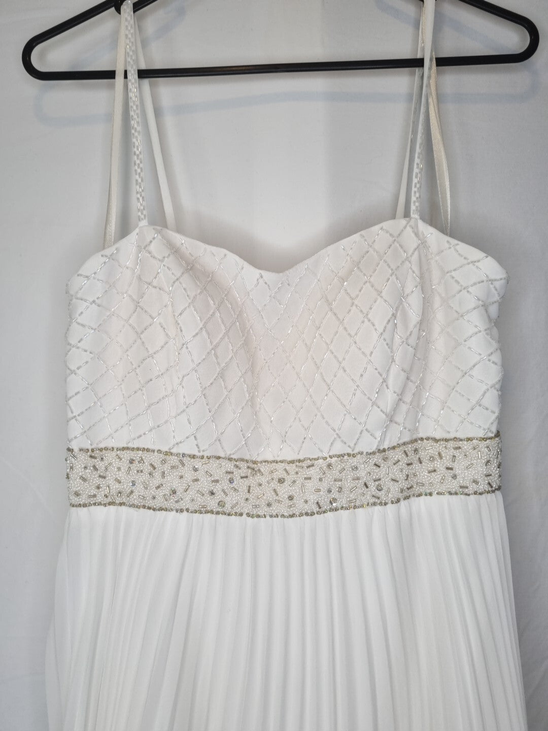Imoda Ivory Chiffon Beaded Pleated Layered Skirt Empire Wedding Dress Sz 103