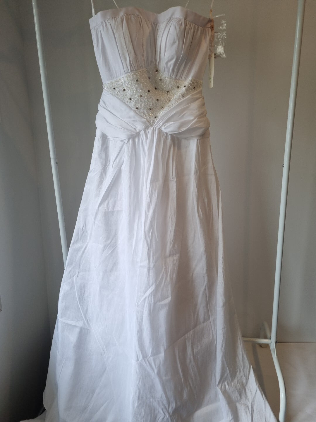 iModa White Straps/Strapless Beaded Crystal Sequin Gathered Wedding Dress 10
