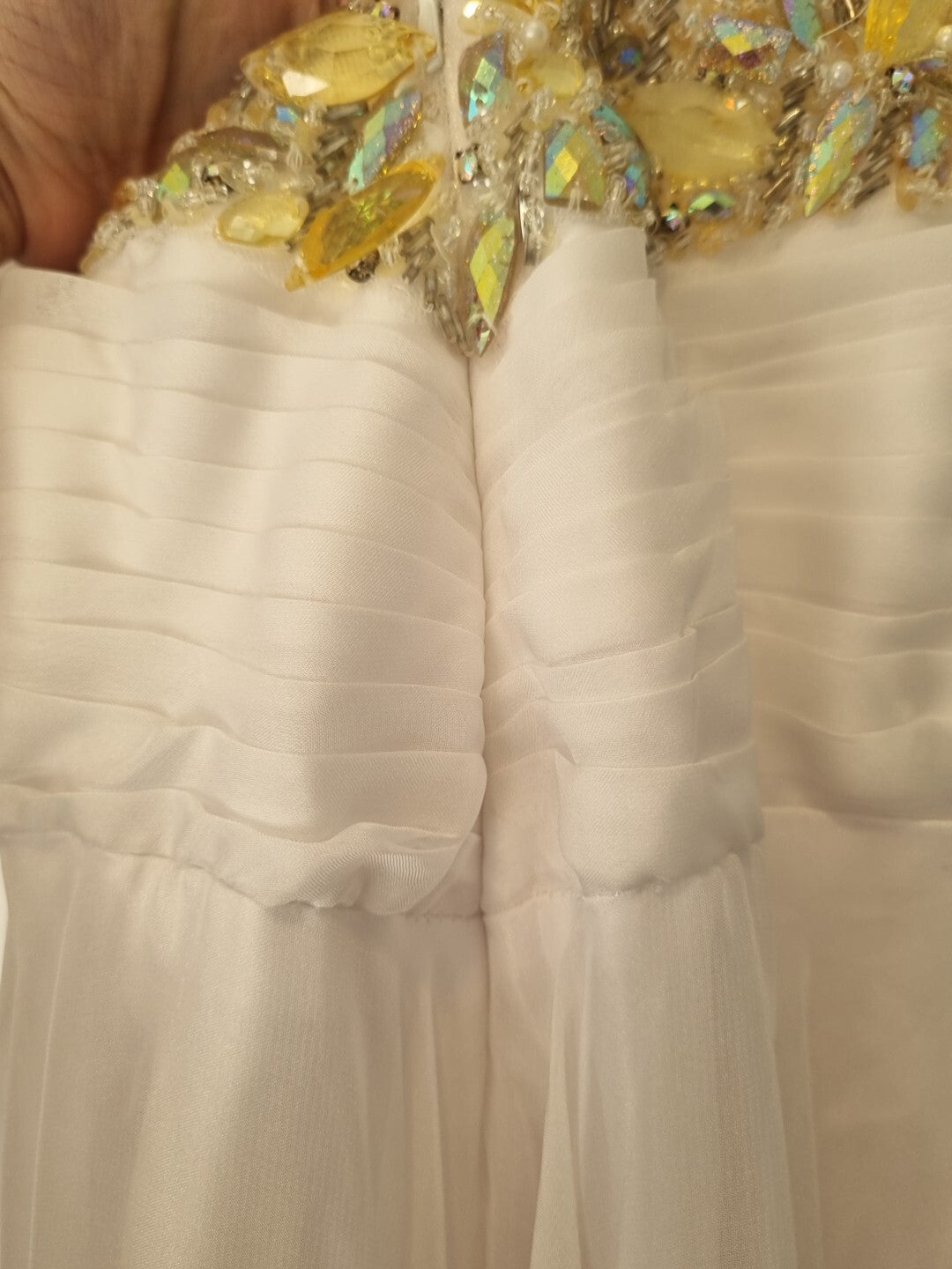 Imoda White Chiffon Sweetheart Beaded Strapless Empire Wedding Dress Sz 89