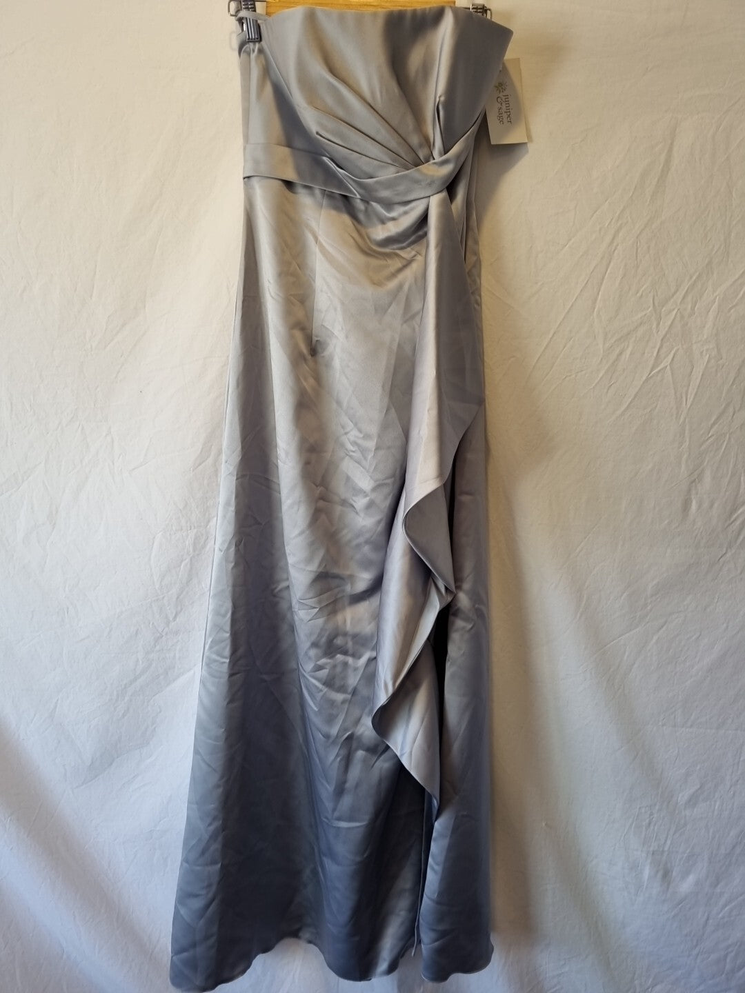 Juniper & Sage Satin Grey Pleat Strapless Evening Bridesmaid Dress Sz 10