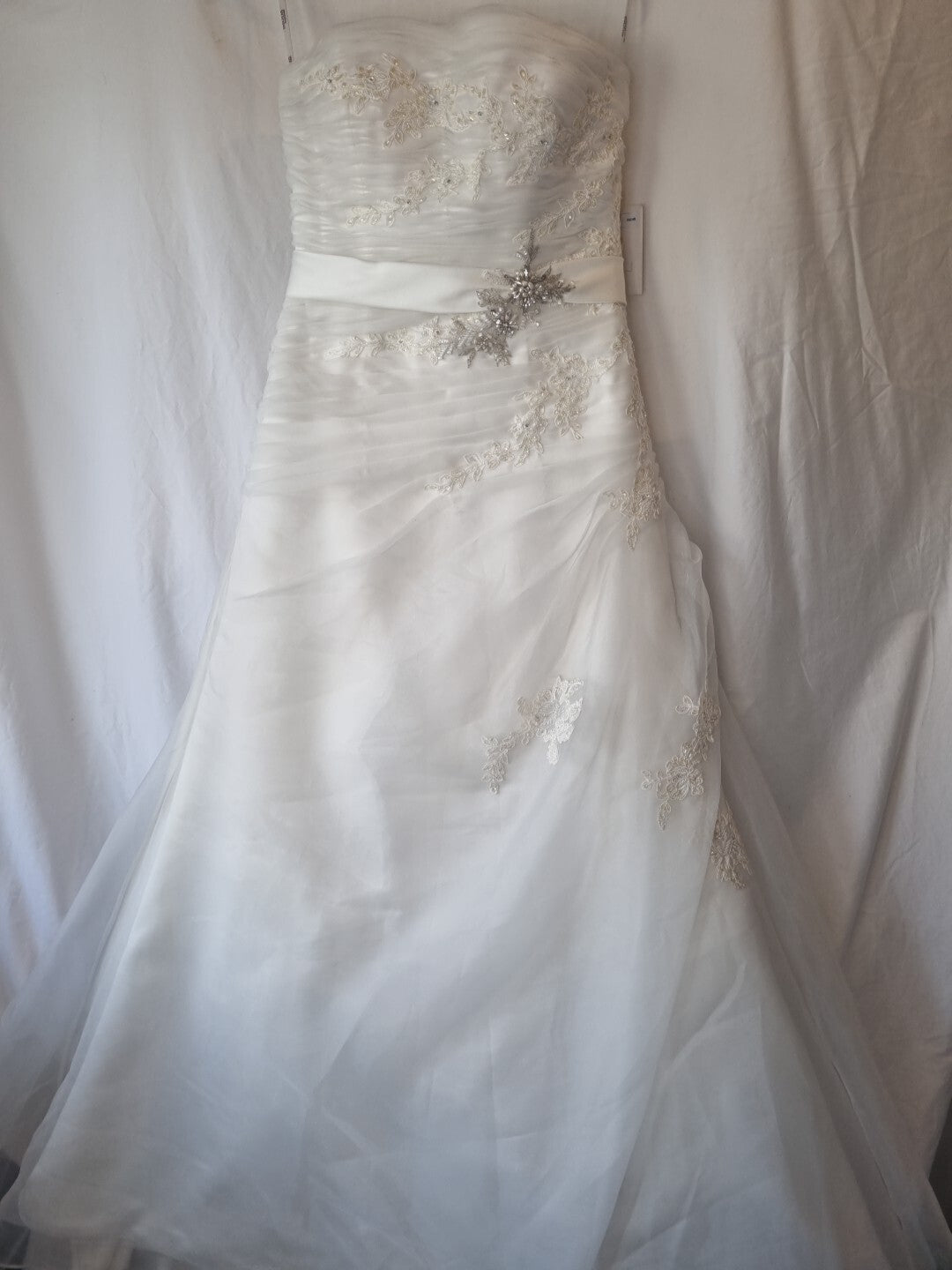 iModa Ivory Ruched Organza Lace A-line Beaded Sequin Embroidered Dress Sz 120