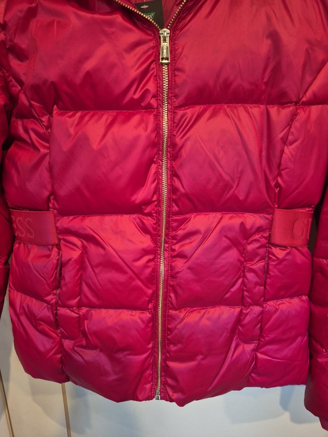 Guess Pink Duck Feather Fur Hood Puffer Jacket Size S2