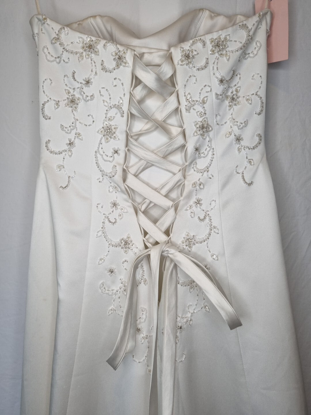 Imoda Ivory Satin Sweethesrt Beaded Train Wedding Dress Sz 815
