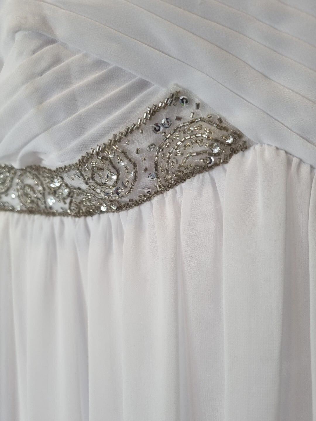 Imoda White Chiffon Sweetheart Beaded Ruched Empire Wedding Dress Sz 124