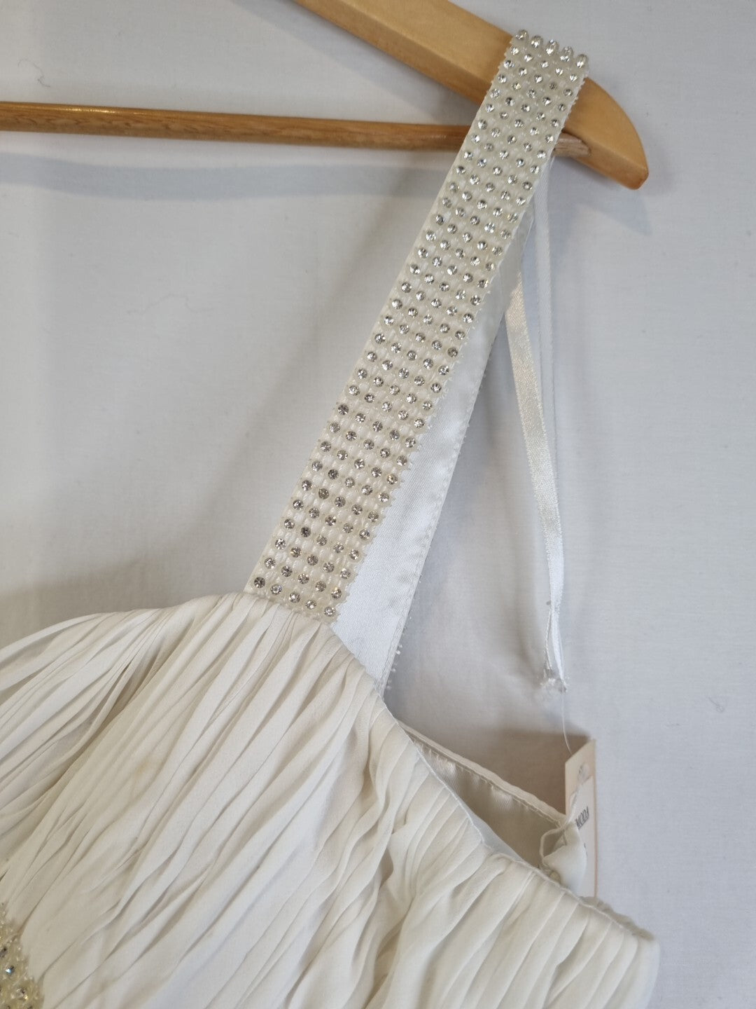 Imoda Ivory Chiffon Sweetheart Ruched Crystal Beaded Wedding Dress Sz 108