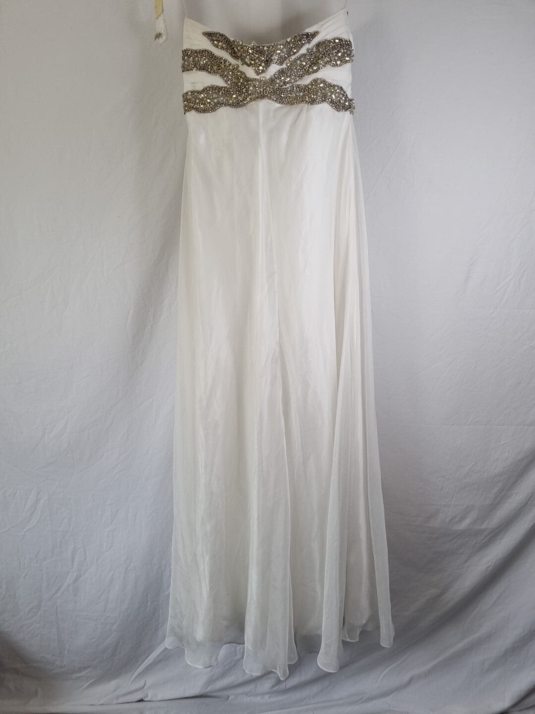 Imoda Ivory Chiffon Sweetheart Ruched Crystal Diamante Bead Wedding Dress Sz 126