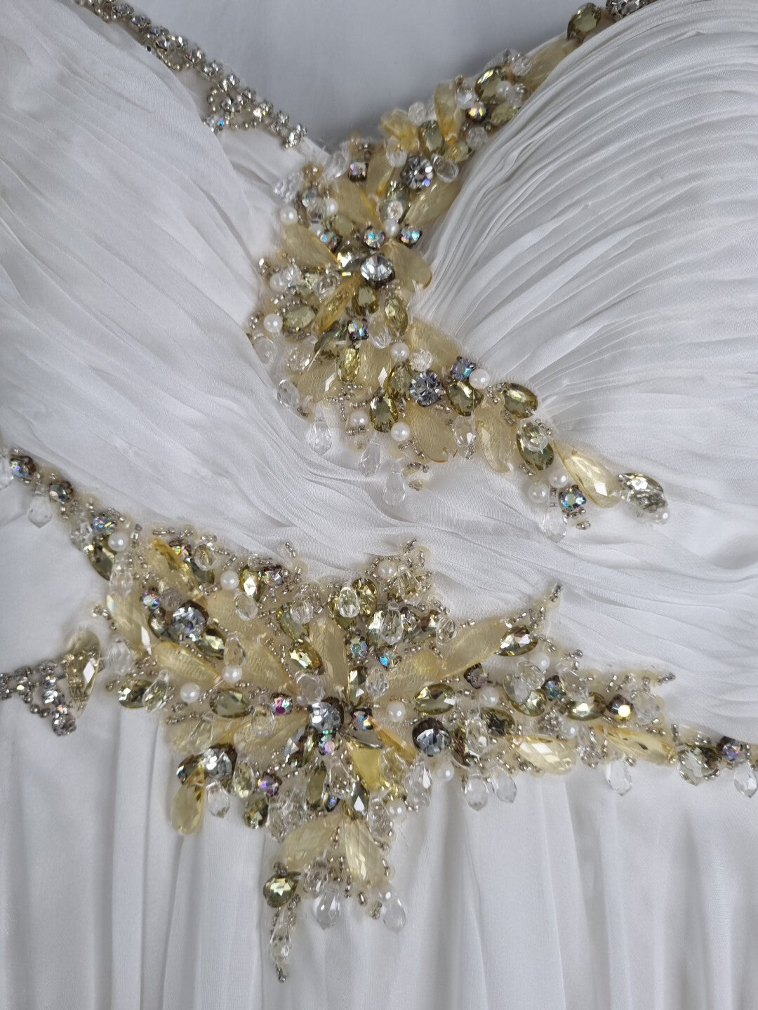 Imoda Ivory Chiffon Sweethear Ruched Crystal Diamante Beaded Wedding Dress Sz 104