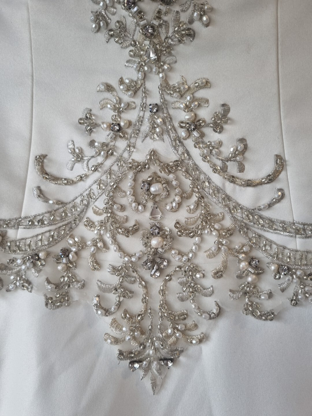 iModa Ivory Satin A-line Beaded Diamante Embroidered Strapped Dress Sz 106
