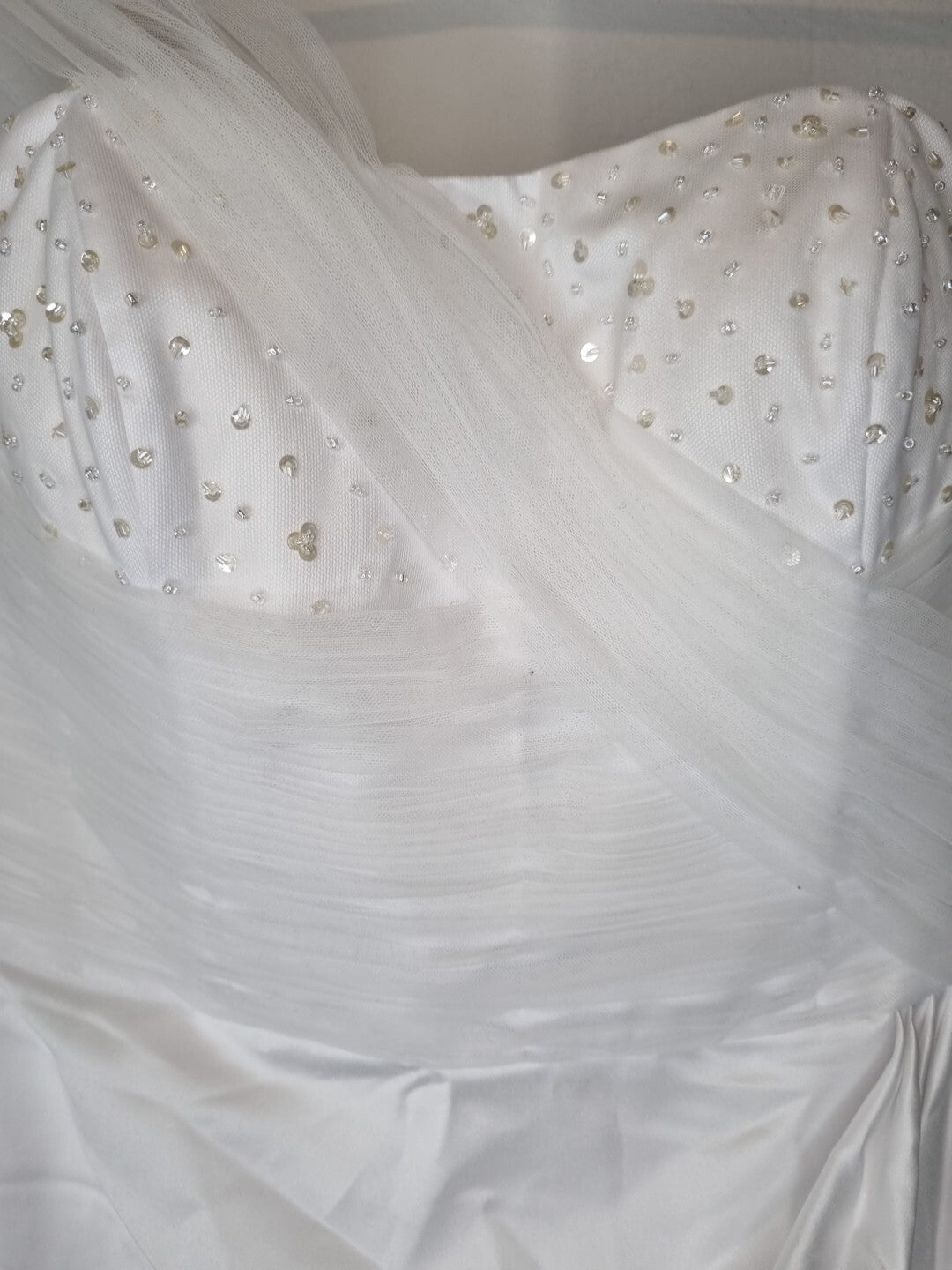 Isabella Faye White Satin Tulle Ruched Beaded One Shoulder Wedding Dress Sz 105