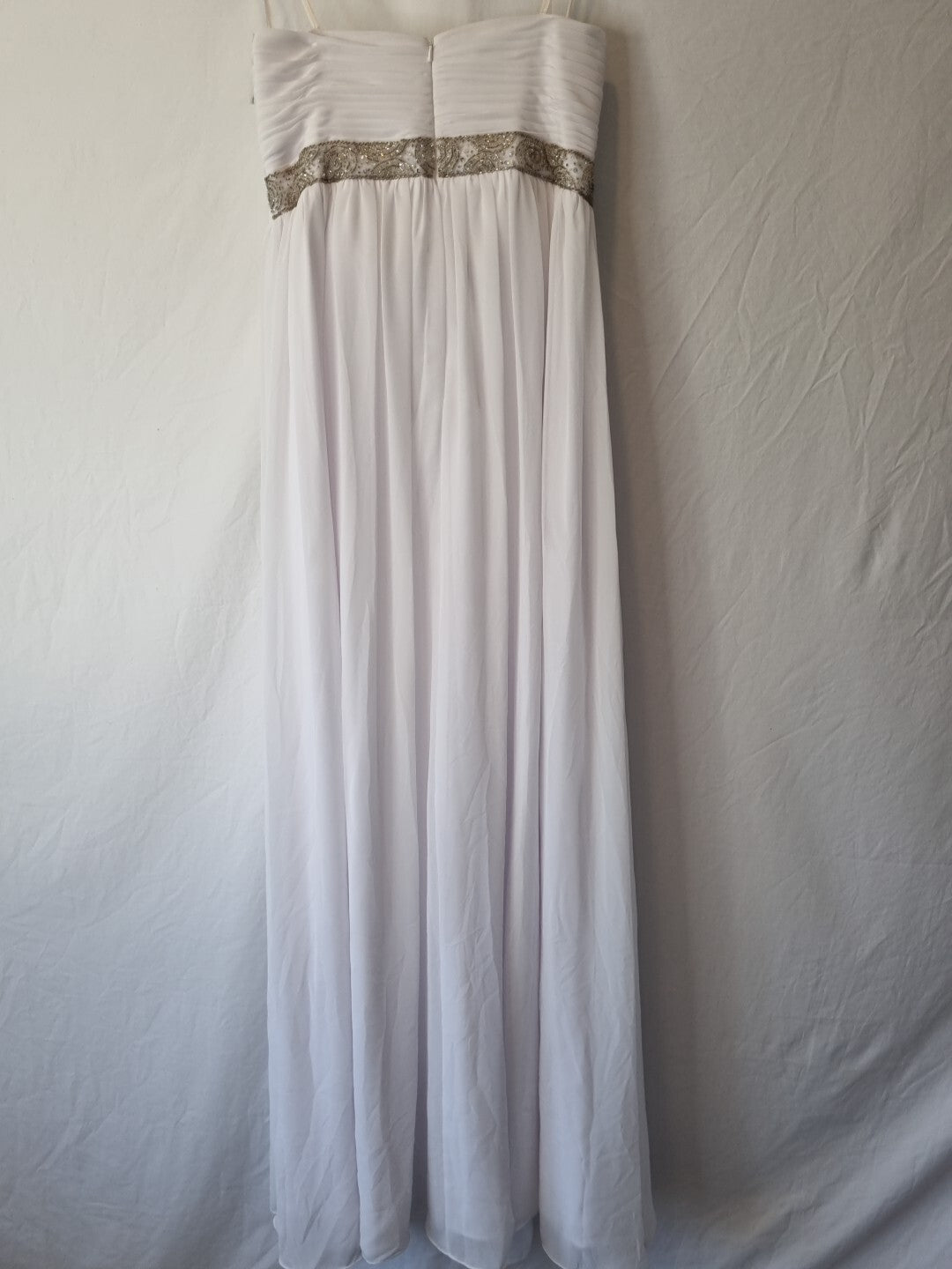 Imoda White Chiffon Sweetheart Beaded Ruched Empire Wedding Dress Sz 86
