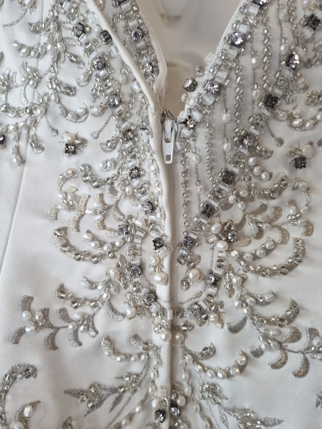 iModa Ivory Satin A-line Beaded Diamante Embroidered Strapped Dress Sz 1018