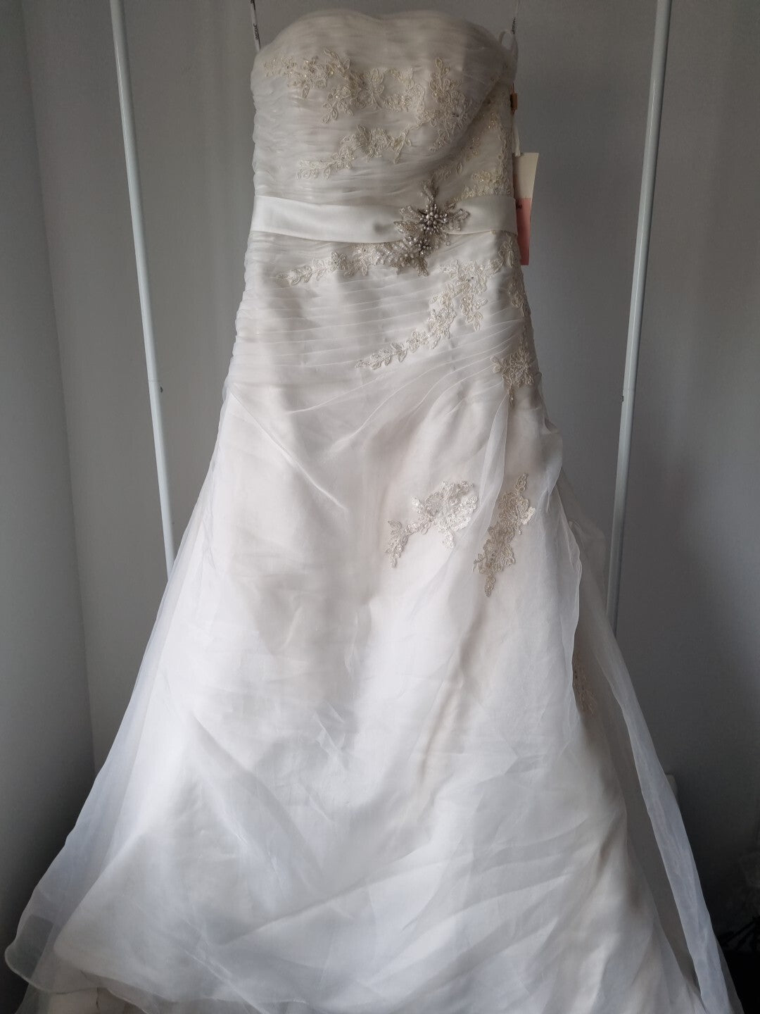 iModa Ivory Straps/Strapless Organza Ruched Beaded Lace AppliqueWedding Dress 140