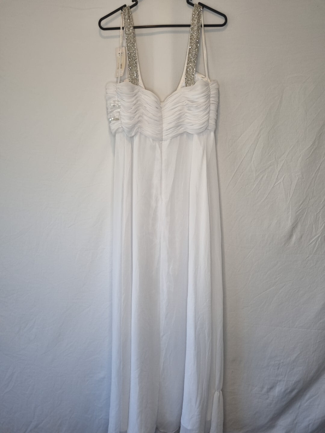 Imoda White Chiffon Ruched Beaded Scoop Neck Empire Wedding Dress Sz 148