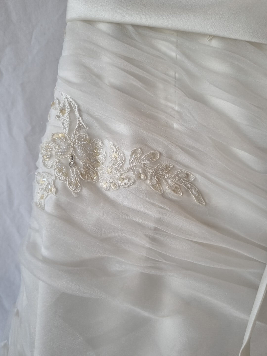 iModa Ivory Ruched Organza Lace A-line Beaded Sequin Embroidered Dress Sz 1215