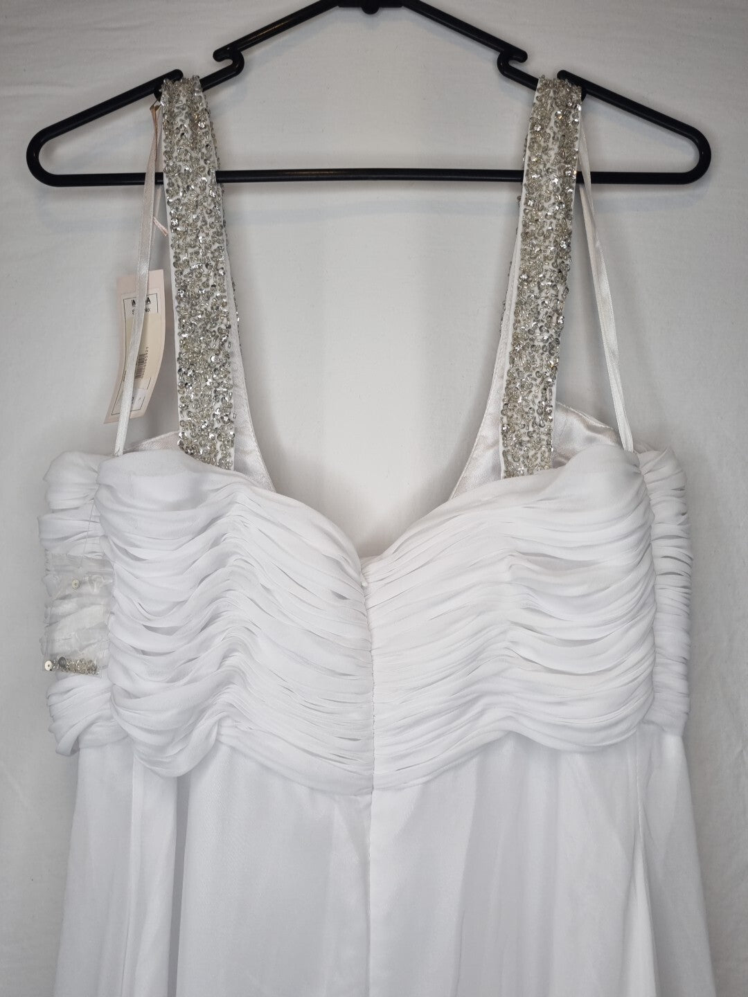 Imoda White Chiffon Ruched Beaded Scoop Neck Empire Wedding Dress Sz 1410