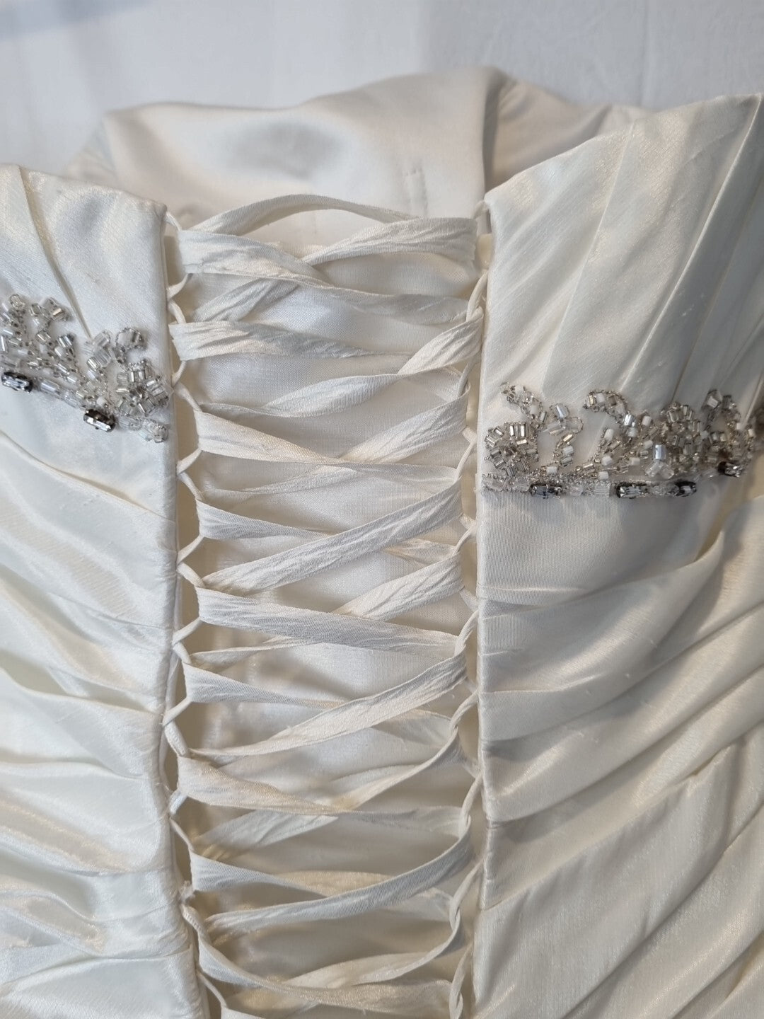 Imoda Ivory Sweetheart Ruched Beaded Train Wedding Dress Sz 1012