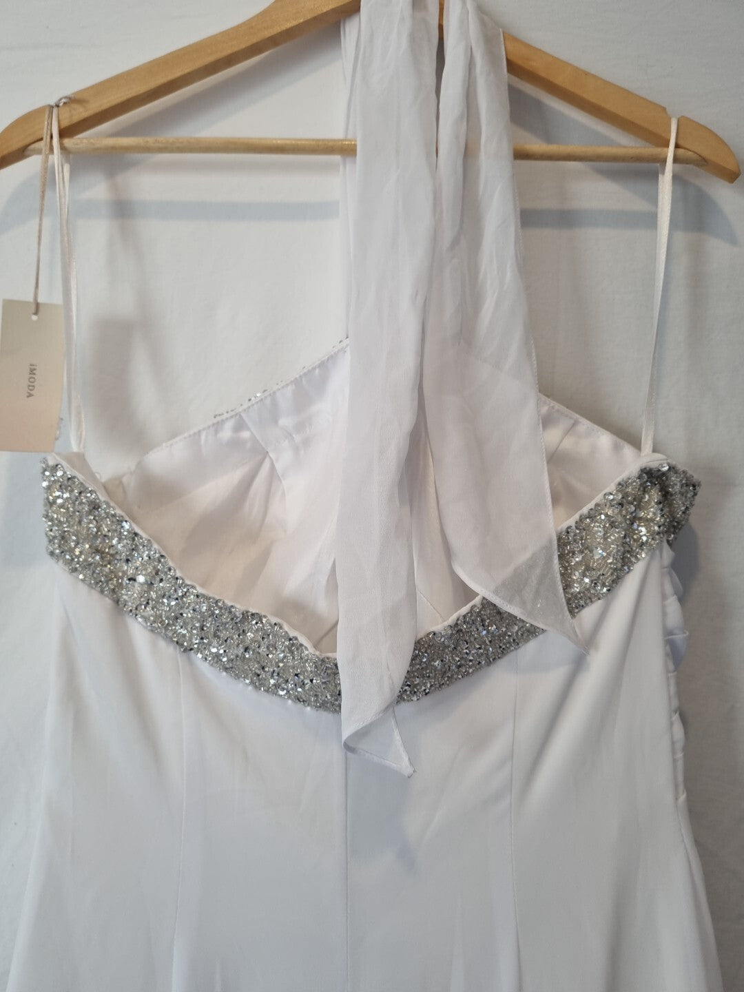Imoda White Chiffon Beaded Ruch Halter Neck Empire Wedding Dress Sz 1211