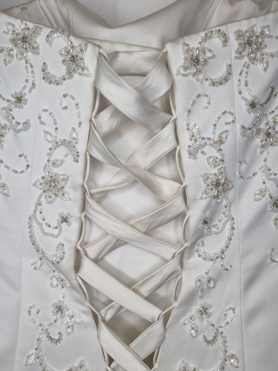 Imoda Ivory Satin Sweethesrt Beaded Train Wedding Dress Sz 819