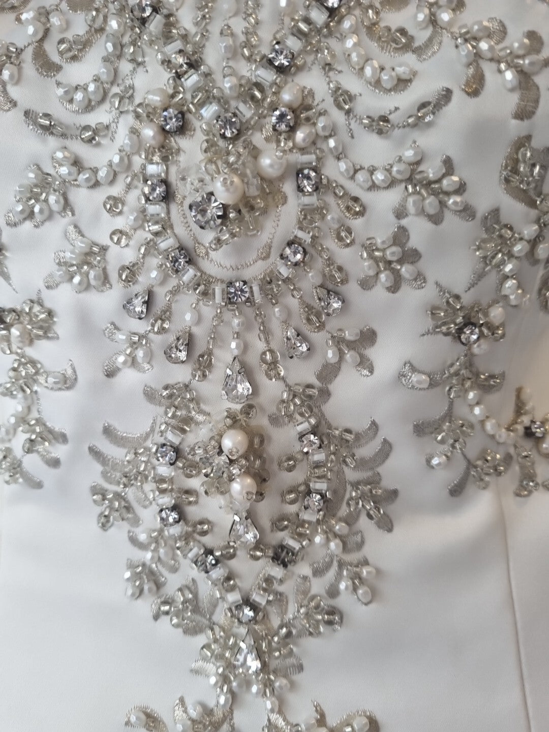 iModa Ivory Satin A-line Beaded Diamante Embroidered Strapped Dress Sz 107
