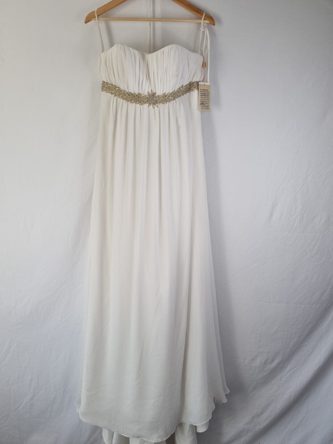 Imoda Ivory Gold Sweetheart Crepe Chiffon Embroidered Beaded Wedding Dress Sz 12
