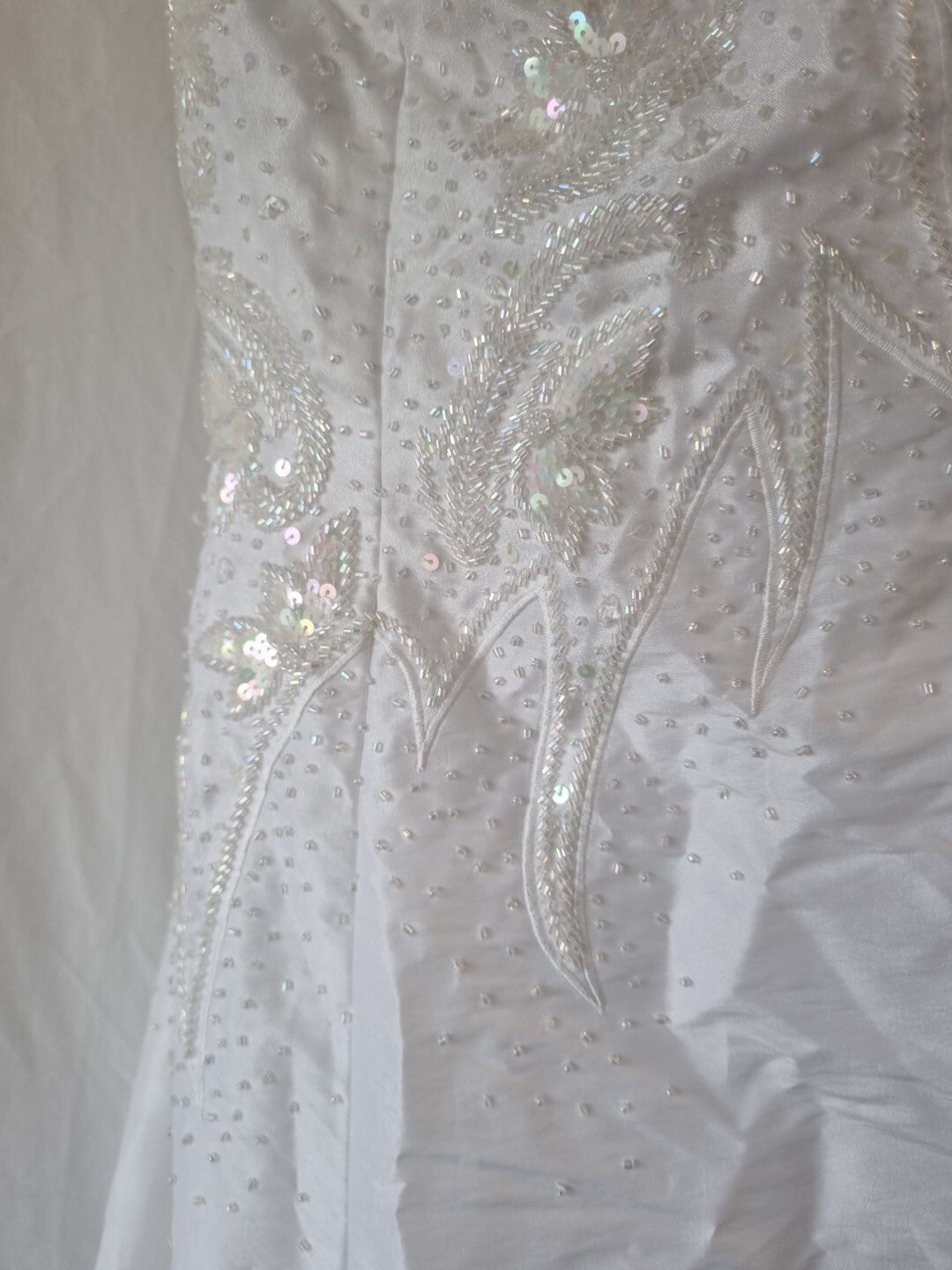iModa White Taffeta A-line Beaded Sequin Embroidered Strapless/strap Dress Sz 144