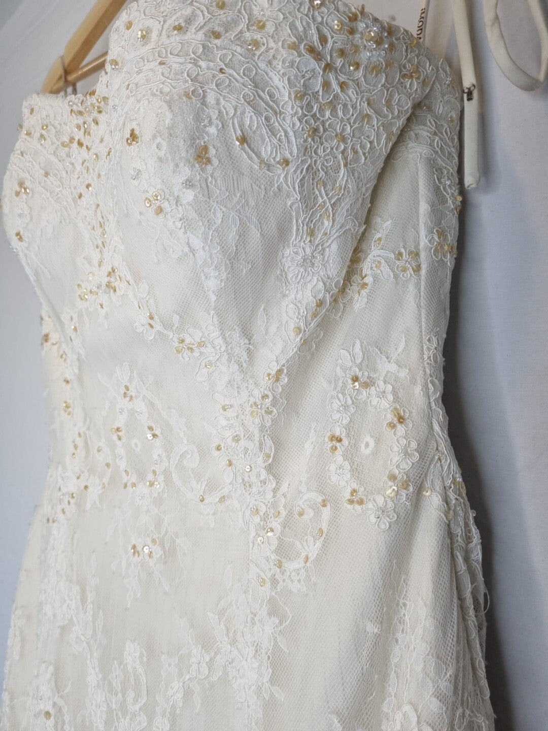 Imoda Ivory Lace Sweetheart Sequin Mermaid Train Wedding Dress Sz 105