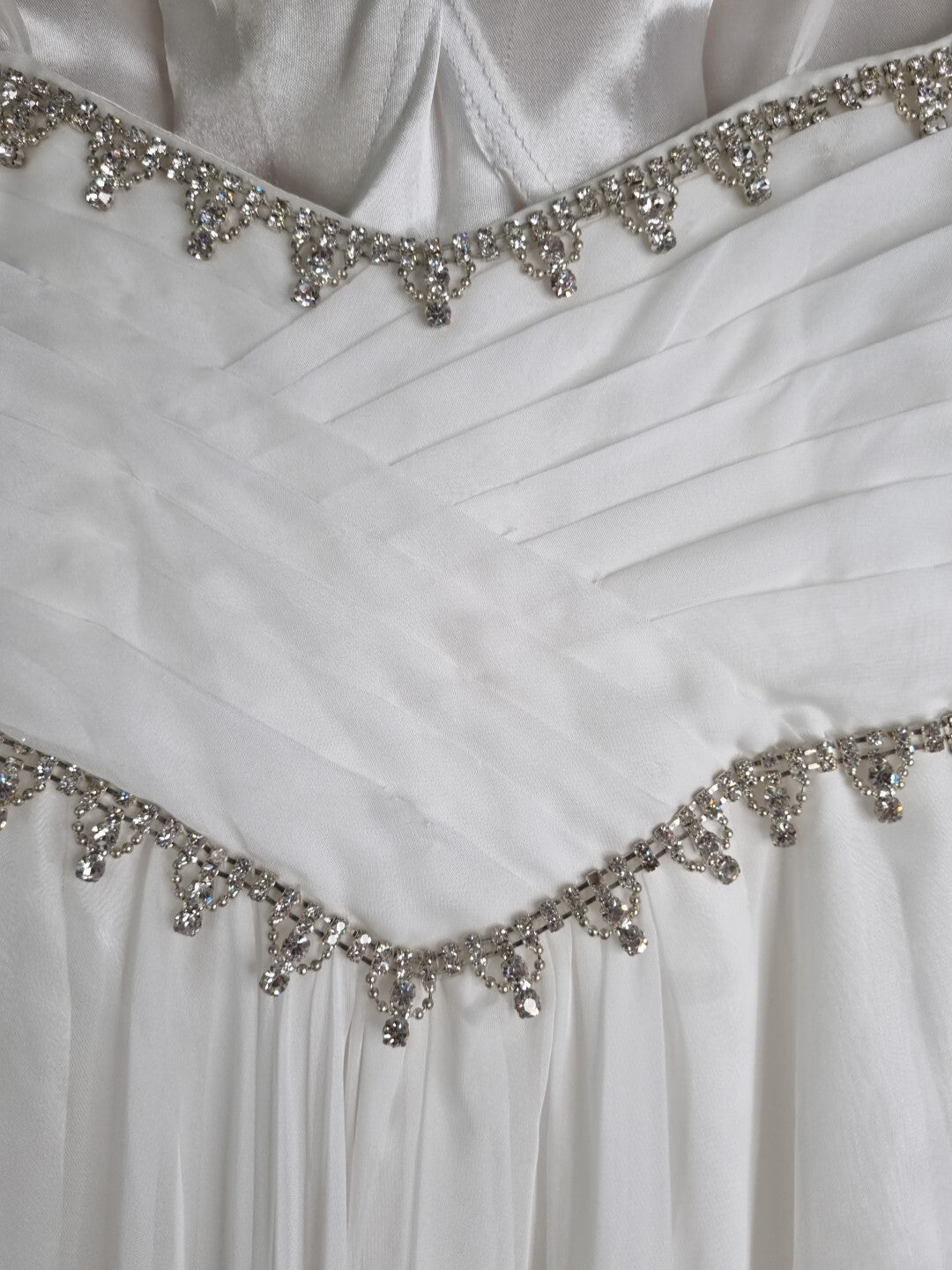 Imoda Ivory Chiffon Sweethear Ruched Crystal Diamante Beaded Wedding Dress Sz 1014