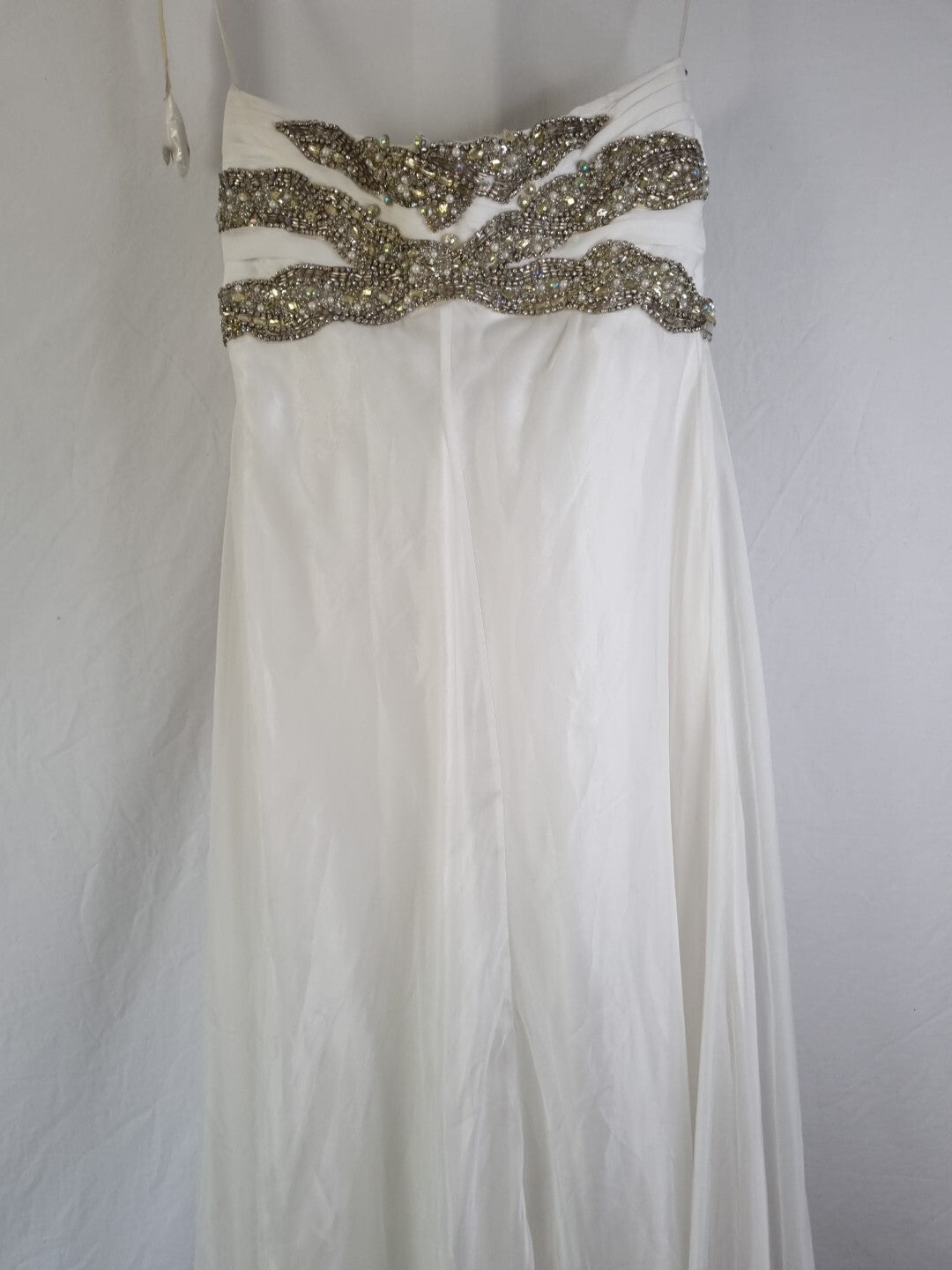 Imoda Ivory Chiffon Sweetheart Ruched Crystal Diamante Bead Wedding Dress Sz 127