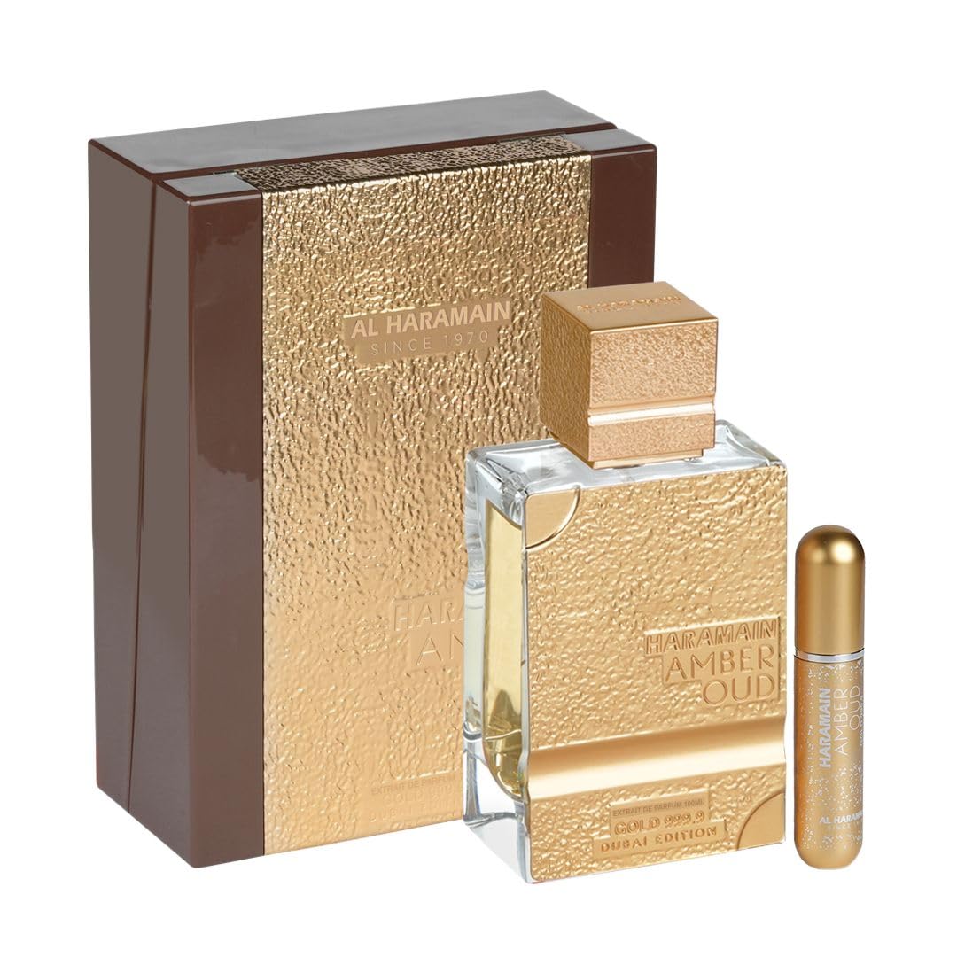 Al Haramain Amber Oud Gold 999.9 Dubai Edition Extrait De Parfum Spray 75ml + Travel Atomizer