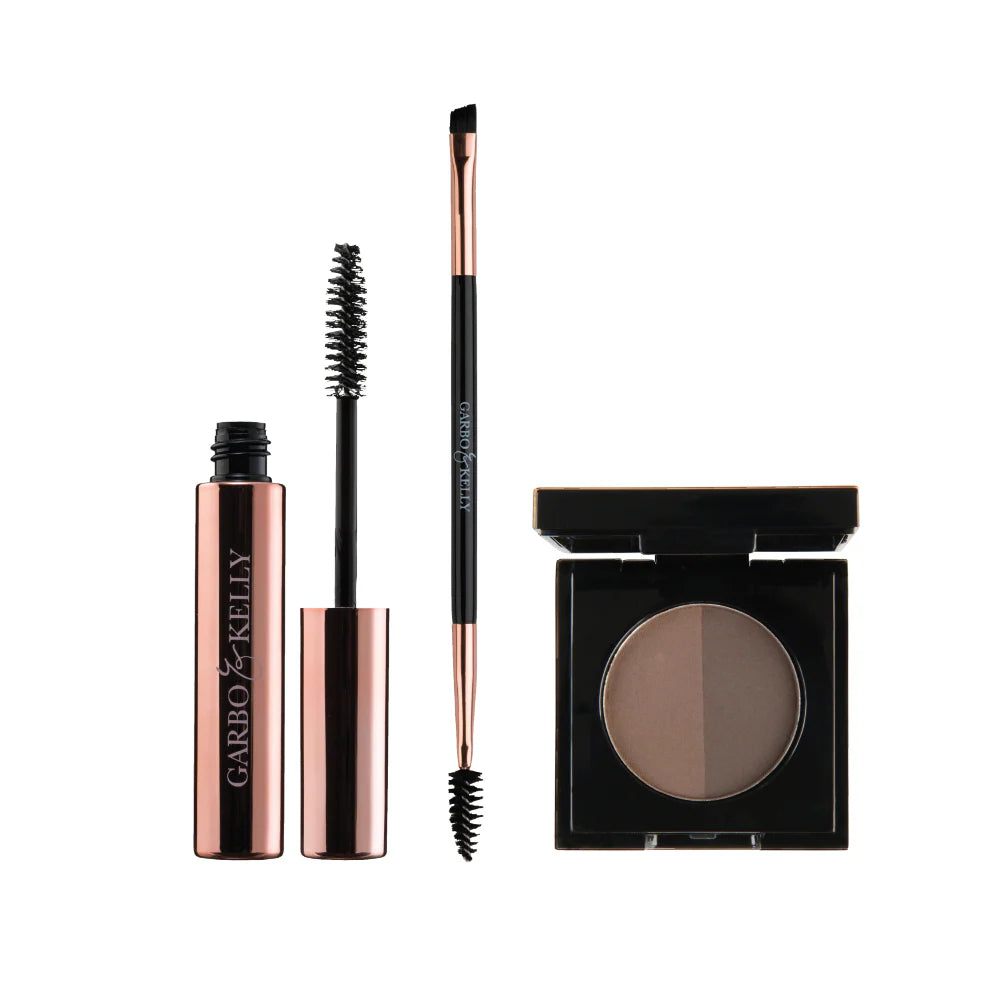 Garbo & Kelly Clear Gel + Brow Brush + Duo Brow Powder Brow Magic Set - Sable