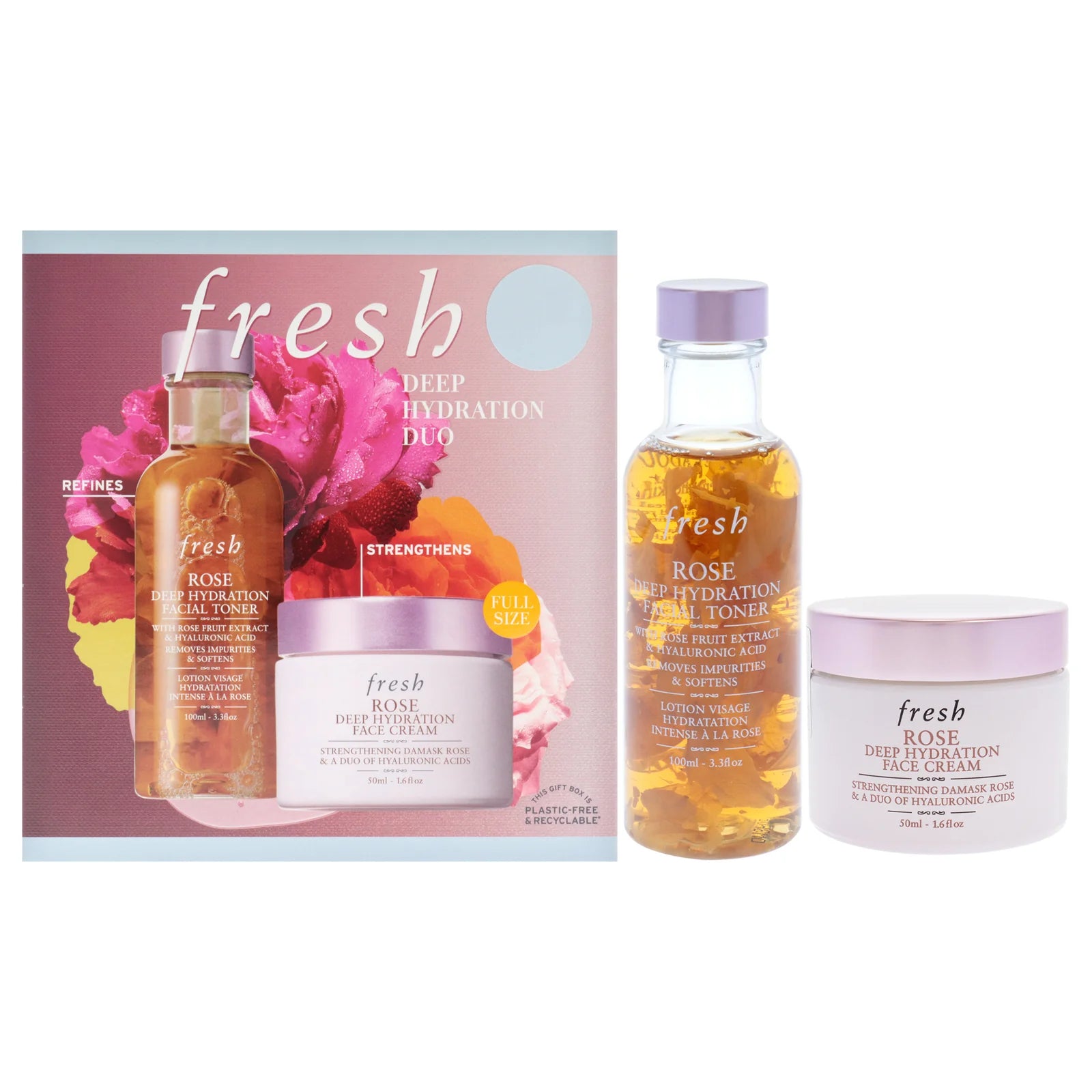 Fresh Rose Deep Hydration Facial Toner 100ml + Rose Deep Hydration Face Cream 50ml