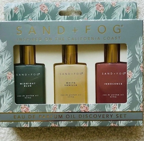 Sand + Fog Eau De Parfum Oil Discovery Set 3 x 15ml Midnight Blue White Vanilla Innocence