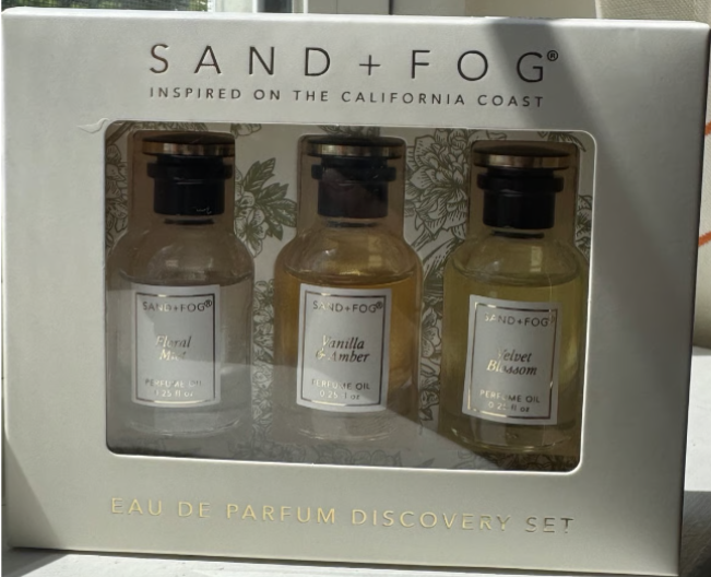 Sand + Fog Eau De Parfum Oil 3 x 7.5ml Floral Mist, Vanilla & Amber, Velvet Blossom