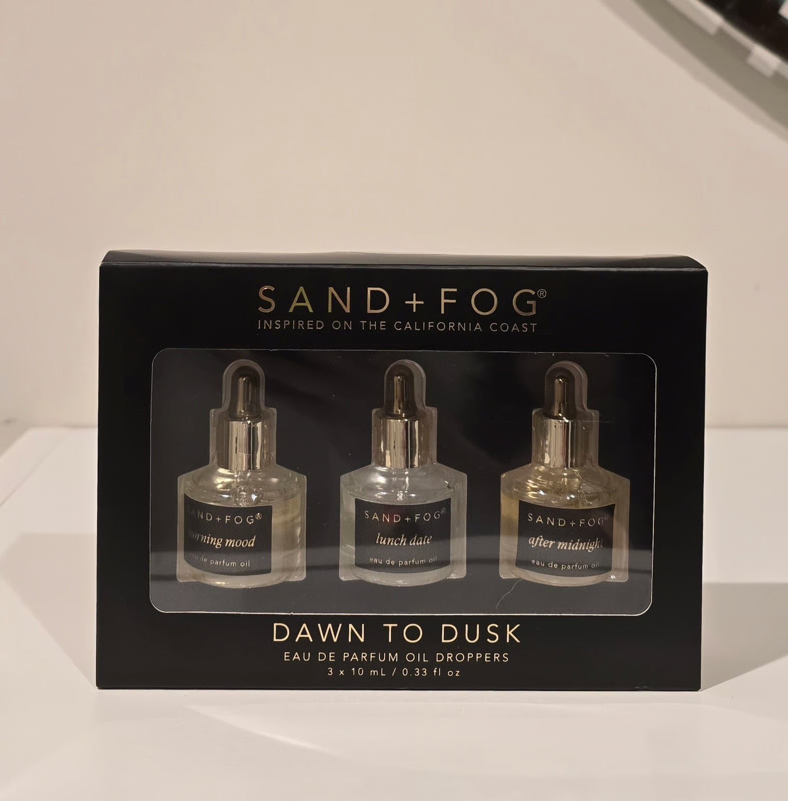 Sand + Fog Eau De Parfum Oil Droppers Discovery Set 3 x 10ml Morning Mood, Lunch Date, After Midnight