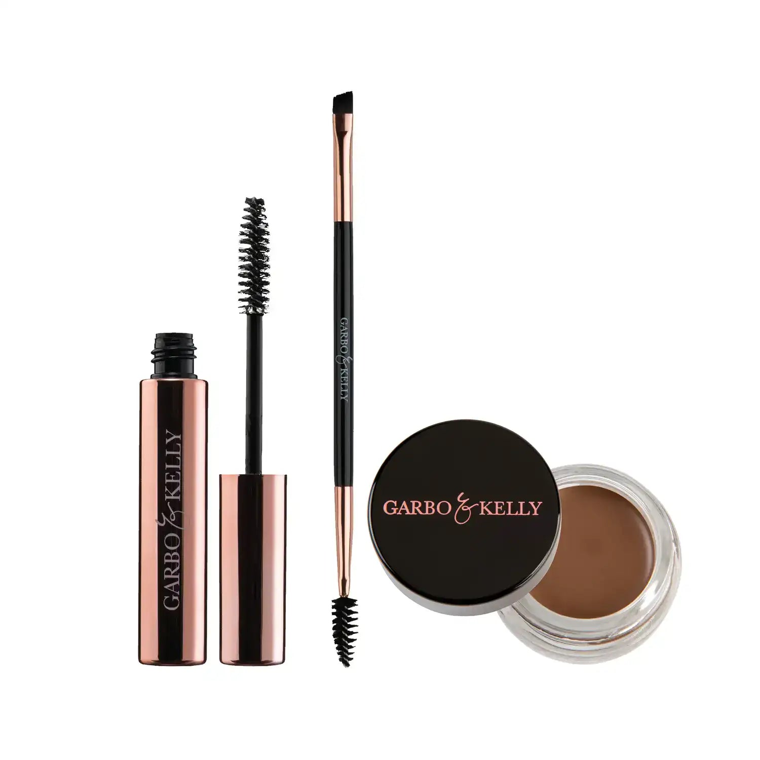 Garbo & Kelly Clear Gel + Brow Brush + Pomade Brow Lover Set - Warm Brown